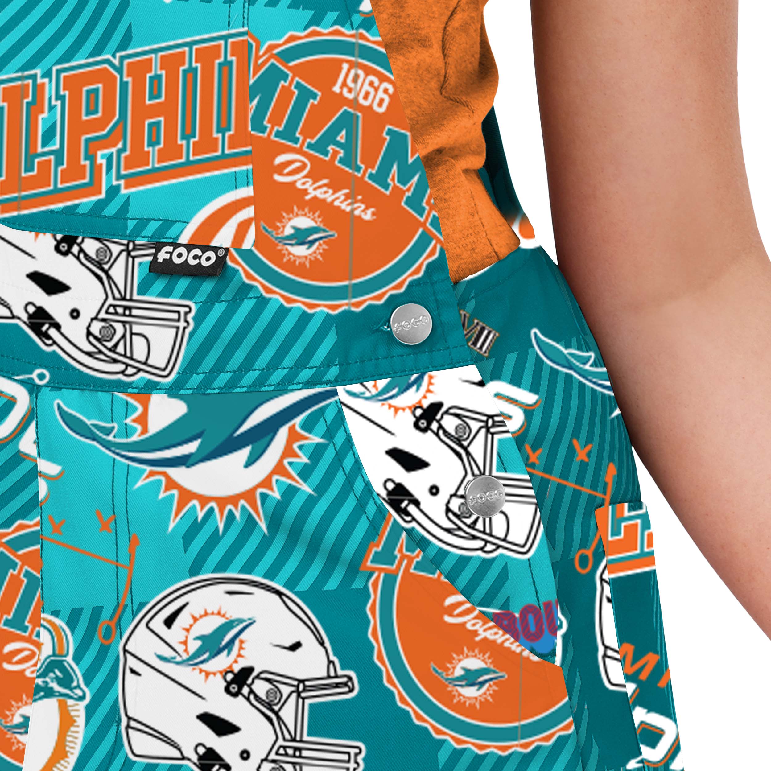 Miami Dolphins NFL Womens Historic Print Bib Overalls - Image 5