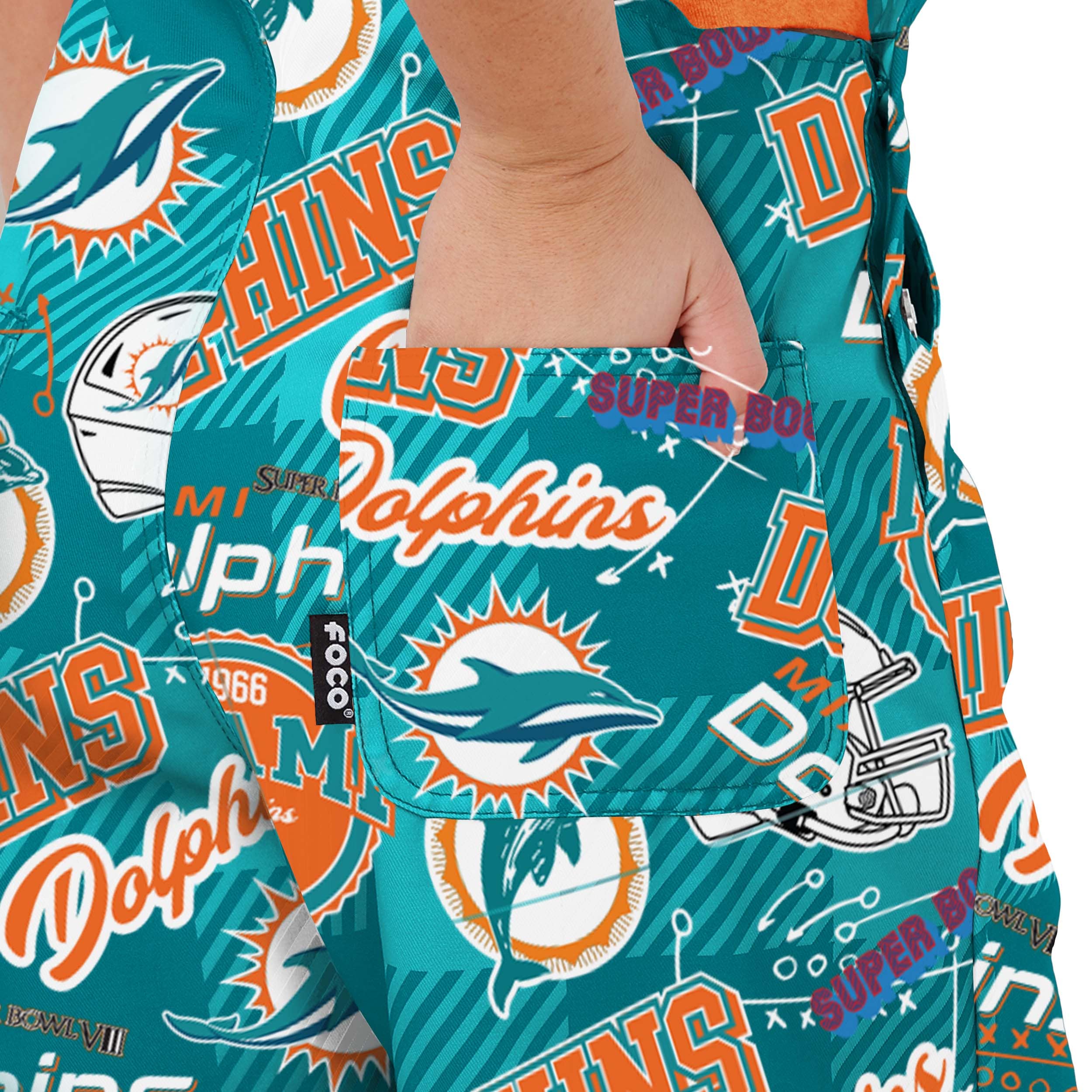 Miami Dolphins NFL Womens Historic Print Bib Overalls - Image 6