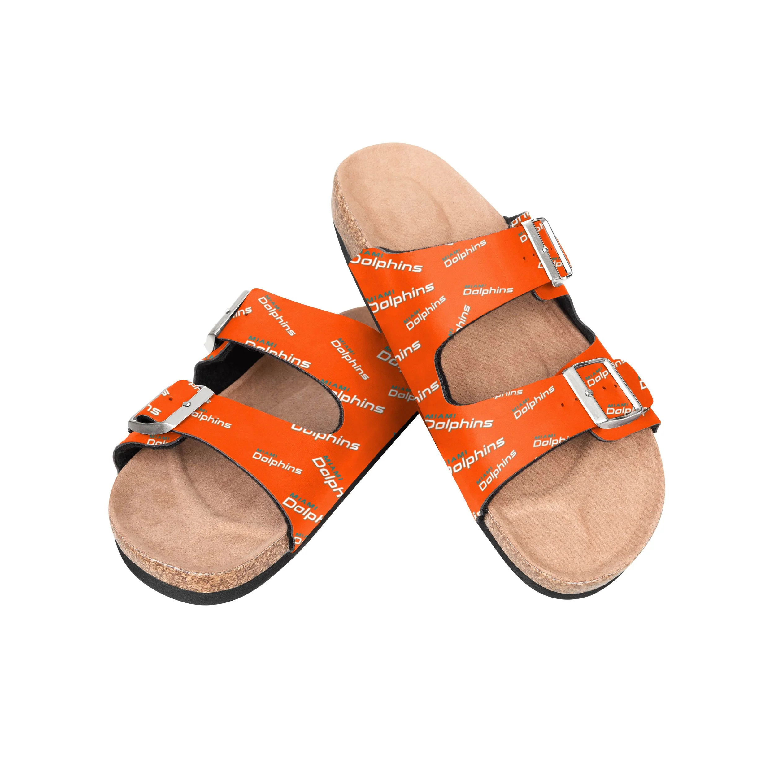 Miami Dolphins NFL Womens Mini Print Double Buckle Sandal