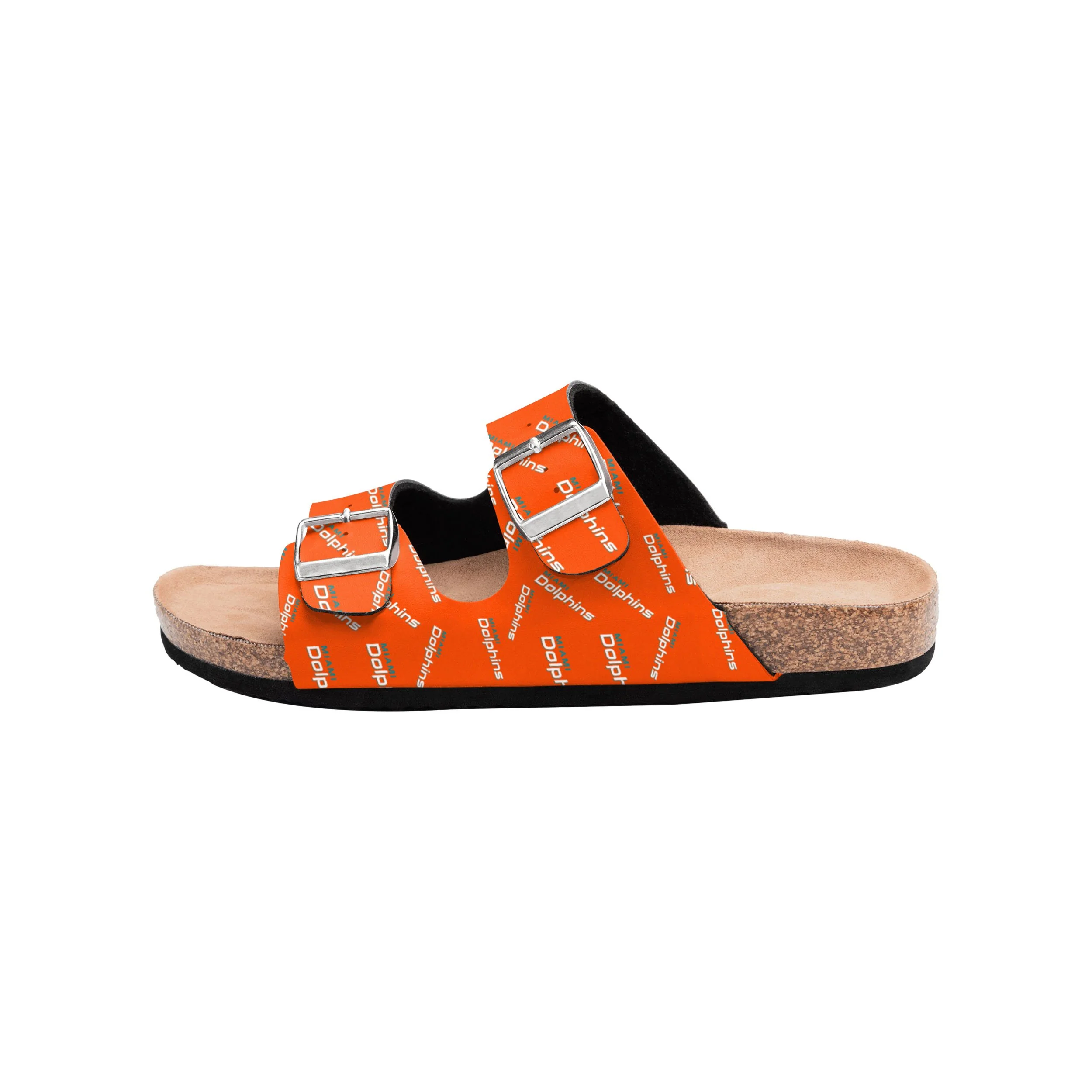 Miami Dolphins NFL Womens Mini Print Double Buckle Sandal - Image 4