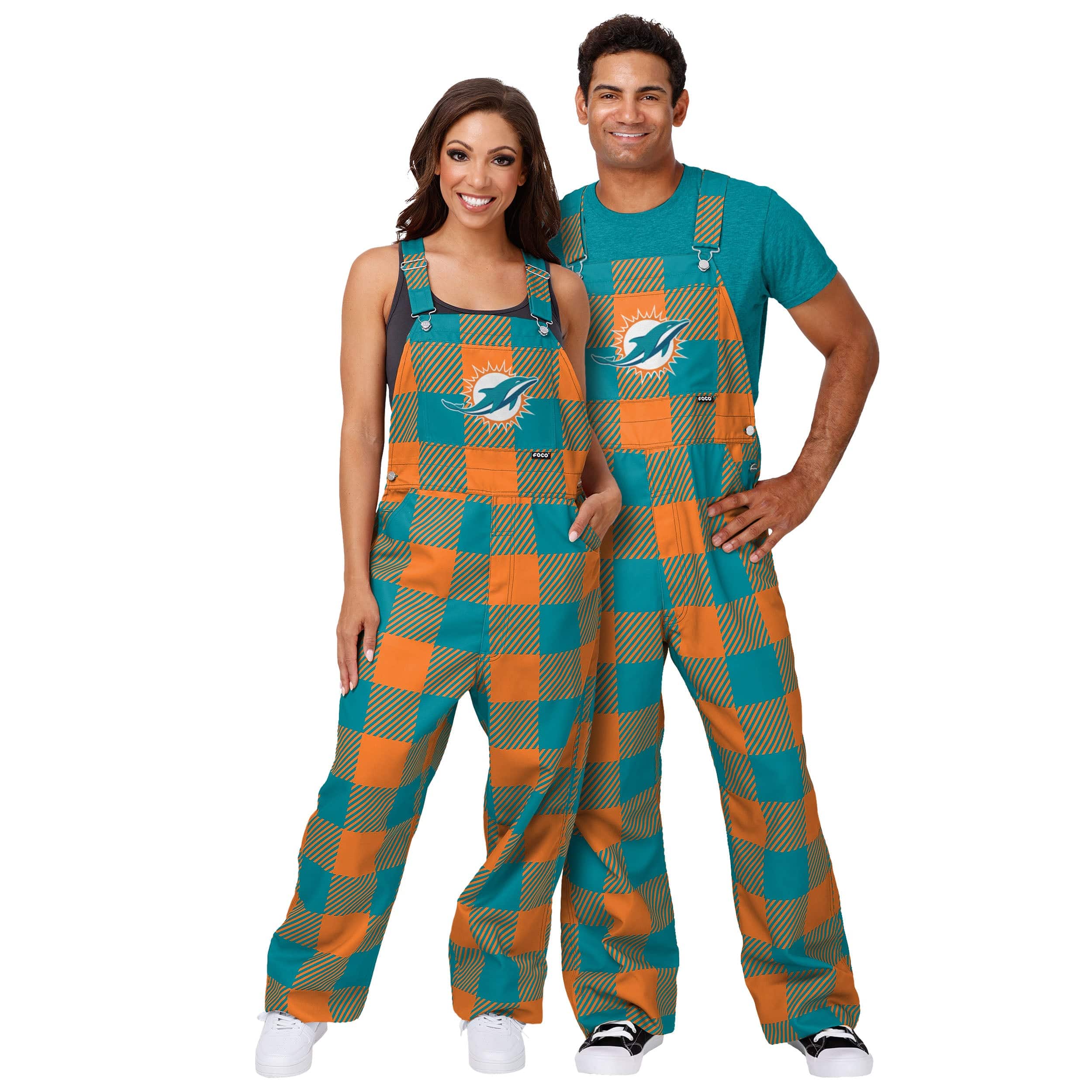 Miami Dolphins NFL Womens Plaid Bib Overalls - Image 3