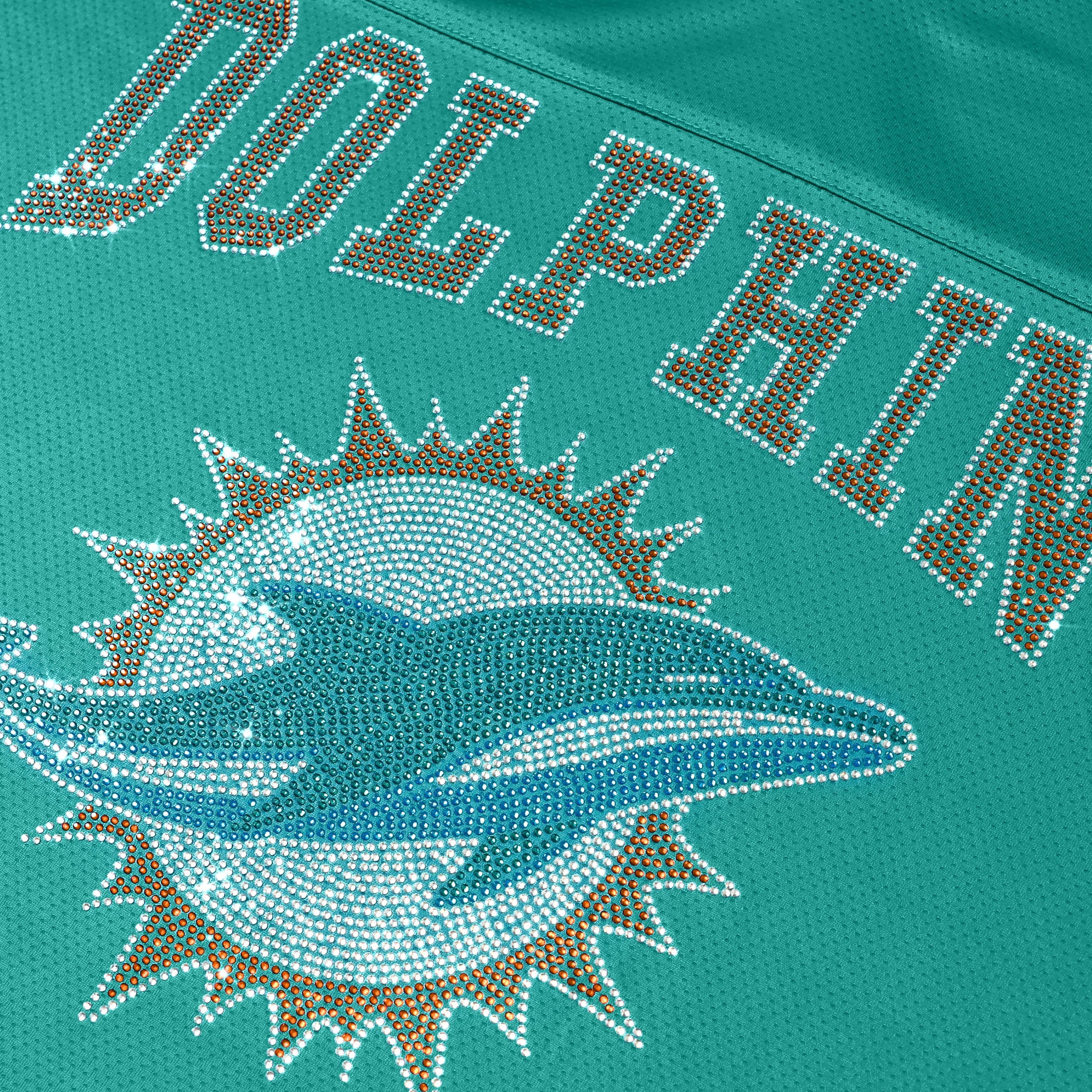 Miami Dolphins NFL Womens Rhinestone Logo Oversized V-Neck Mesh T-Shirt - Image 2