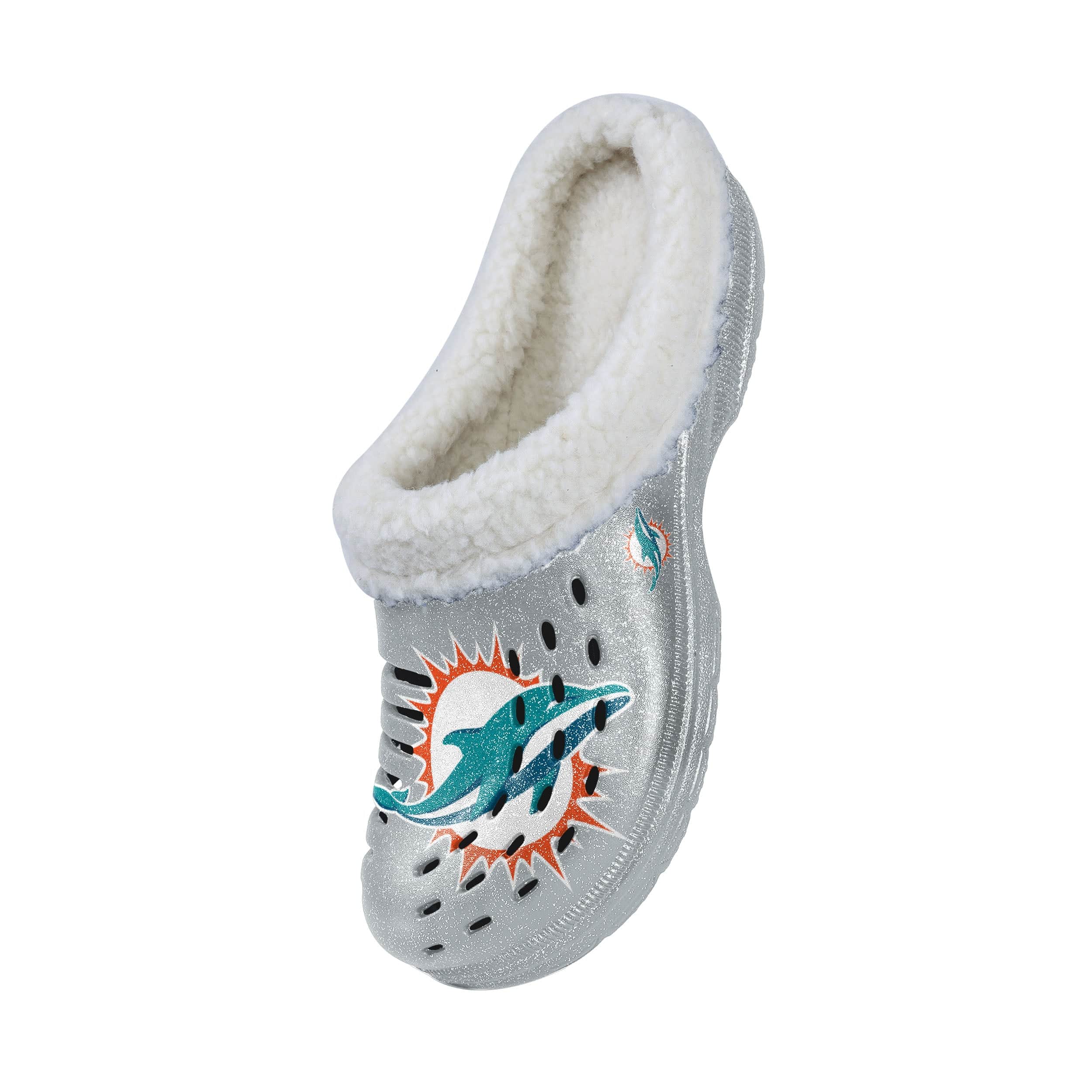 Miami Dolphins NFL Womens Sherpa Lined Glitter Clog - Image 3
