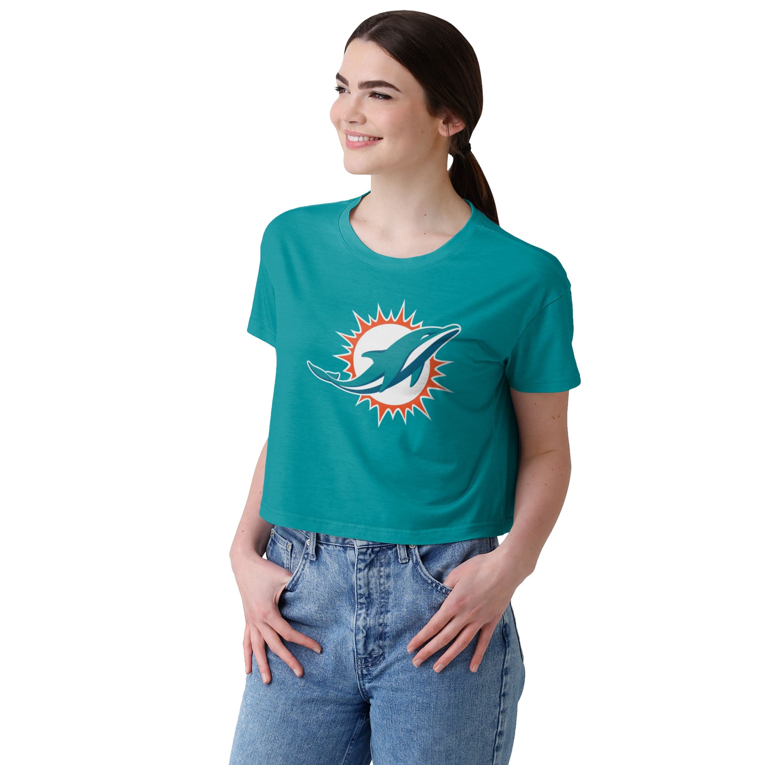Miami Dolphins NFL Womens Solid Big Logo Crop Top