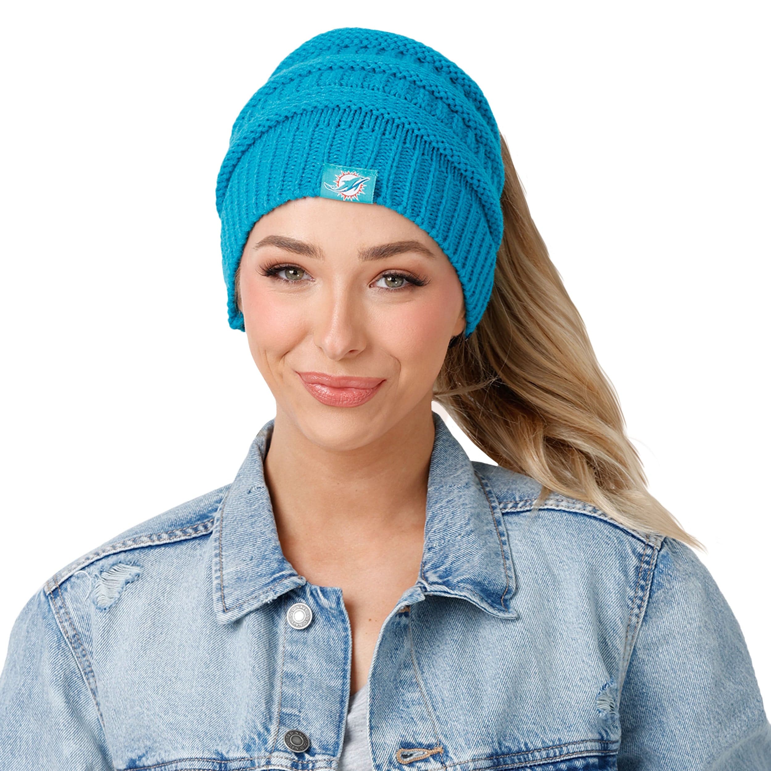 Miami Dolphins NFL Womens Solid Ponytail Beanie - Image 3
