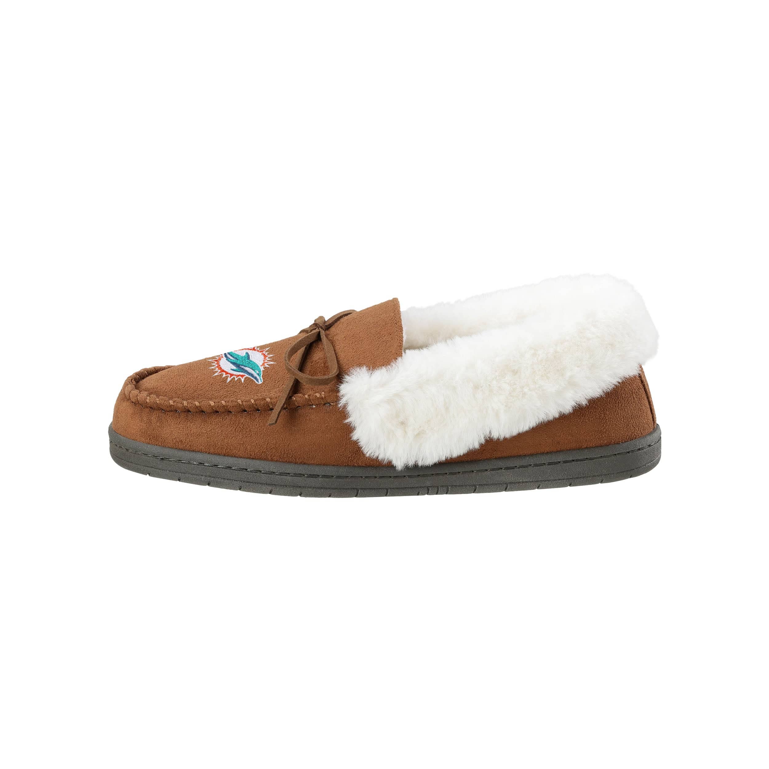 Miami Dolphins NFL Womens Tan Moccasin Slippers - Image 2