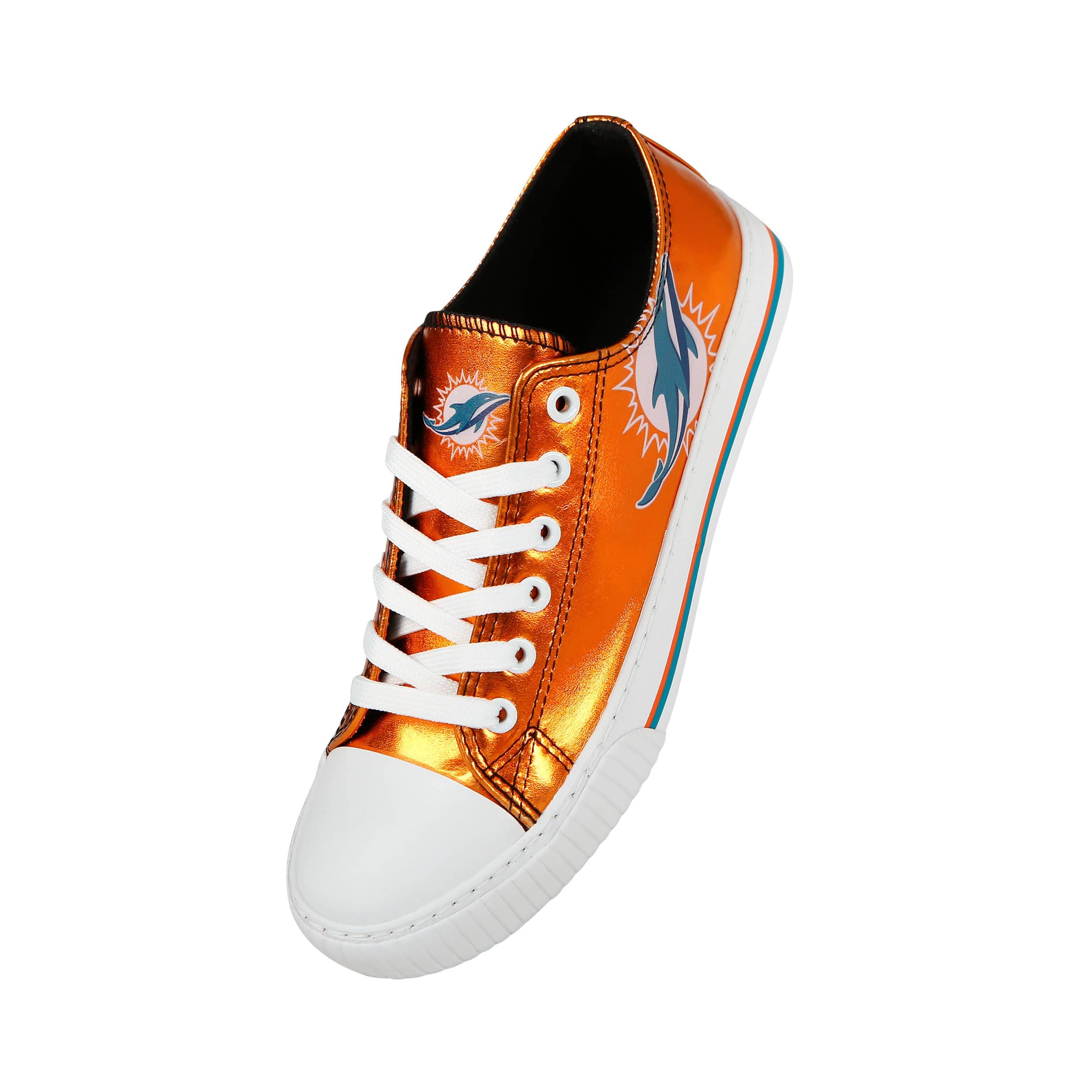 Miami Dolphins NFL Womens Team Color Metallic Low Top Canvas Shoes - Image 2