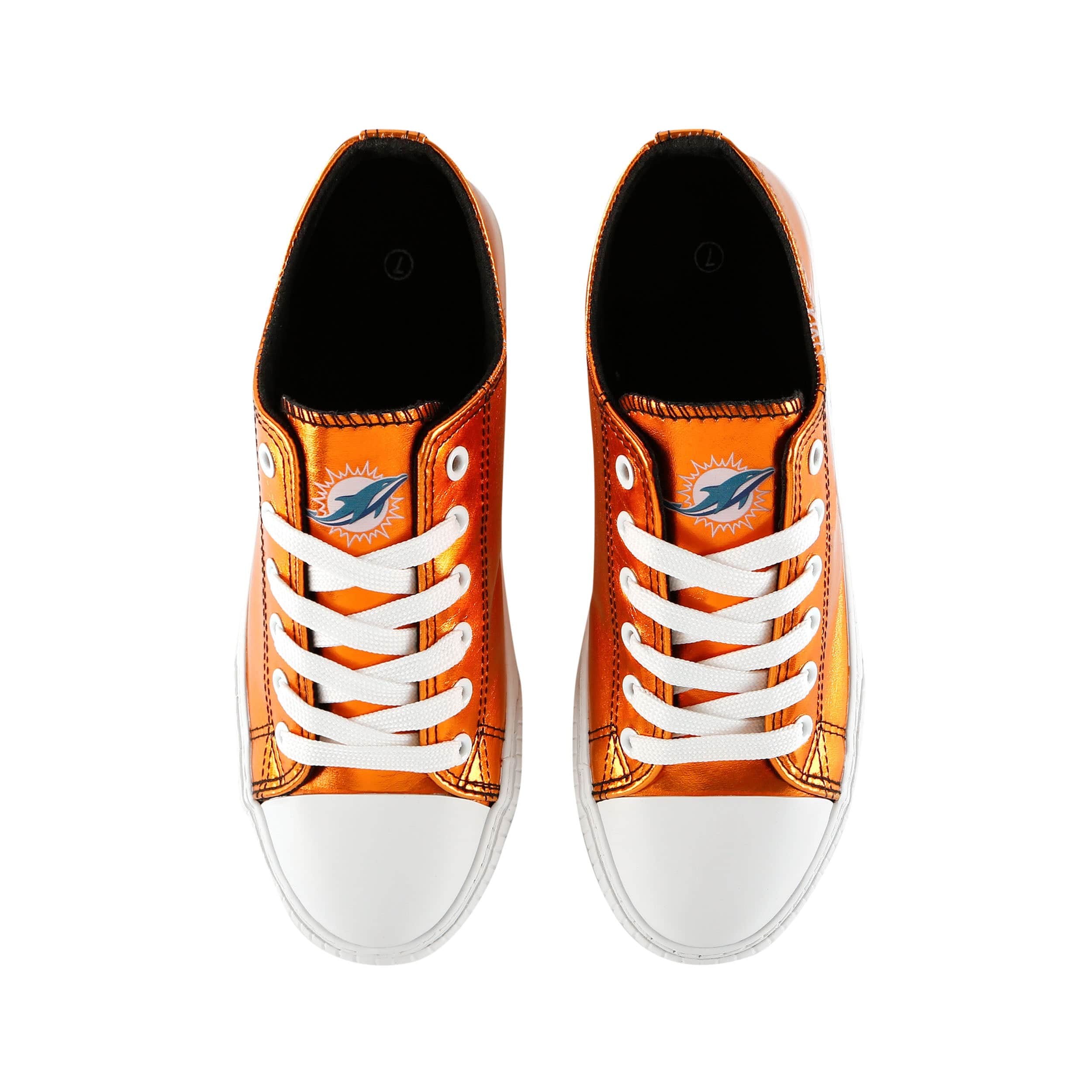 Miami Dolphins NFL Womens Team Color Metallic Low Top Canvas Shoes - Image 5