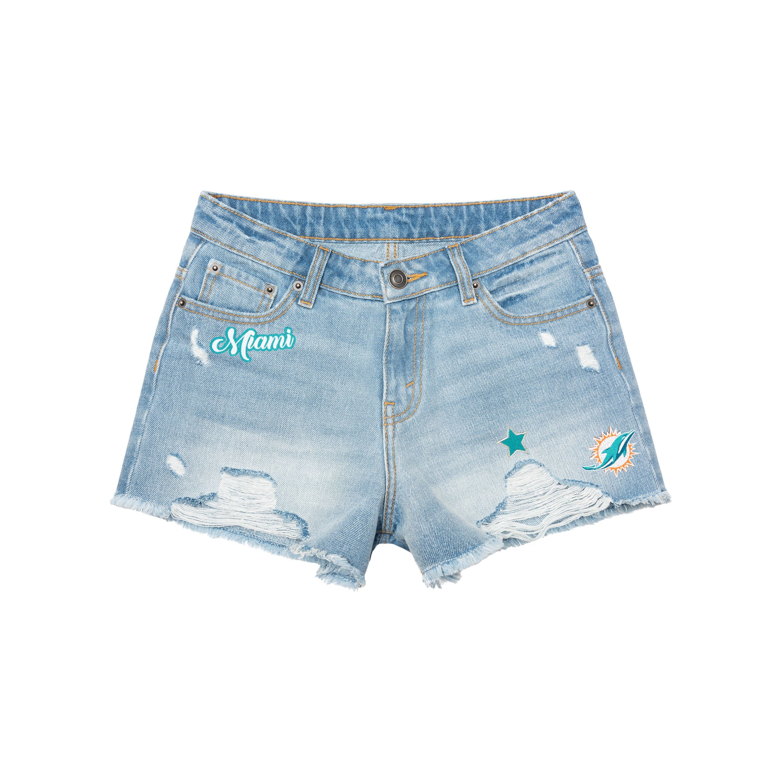 Miami Dolphins NFL Womens Team Logo Denim Shorts - Image 3