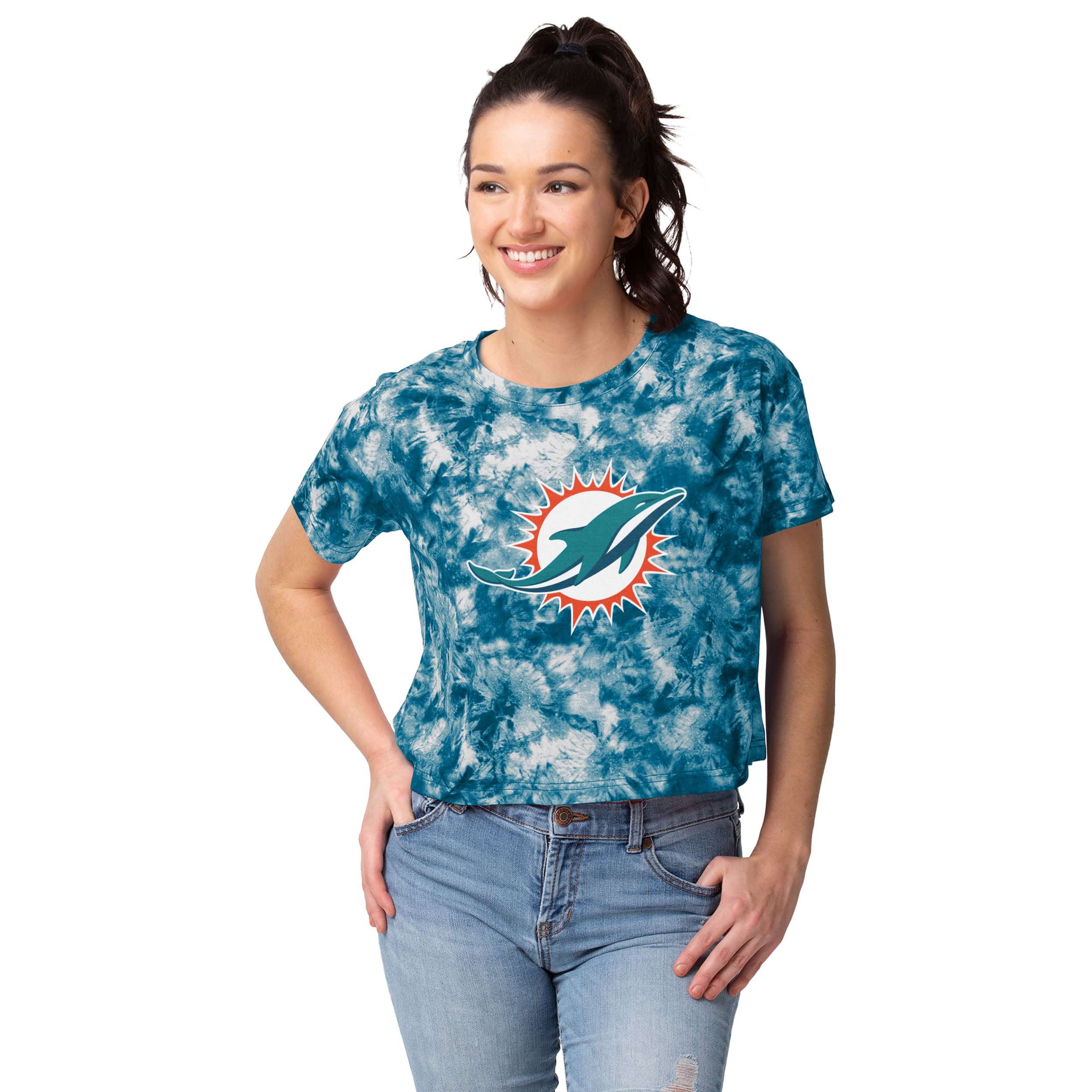 Miami Dolphins NFL Womens Tie-Dye Big Logo Crop Top