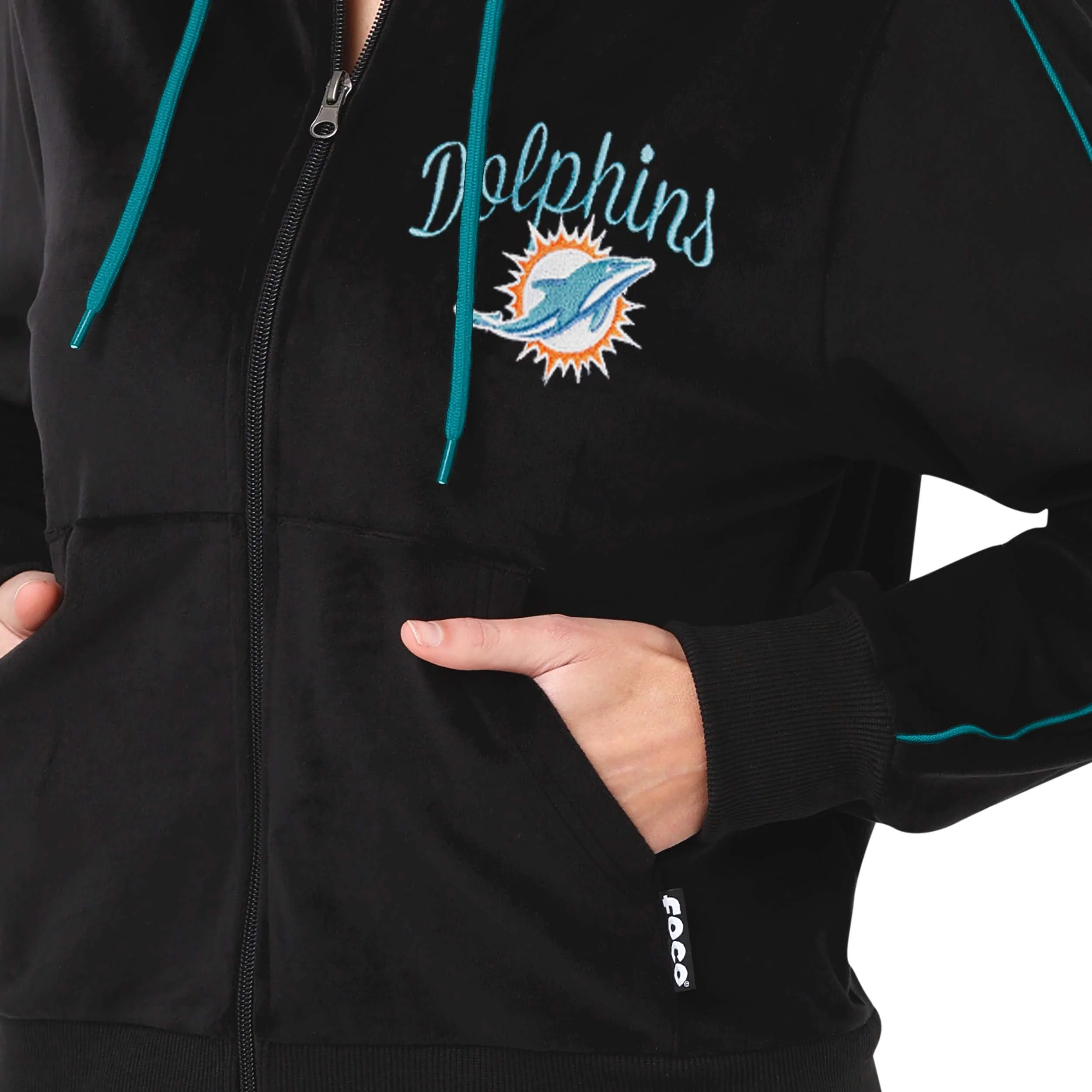 Miami Dolphins NFL Womens Velour Zip Up Top - Image 3