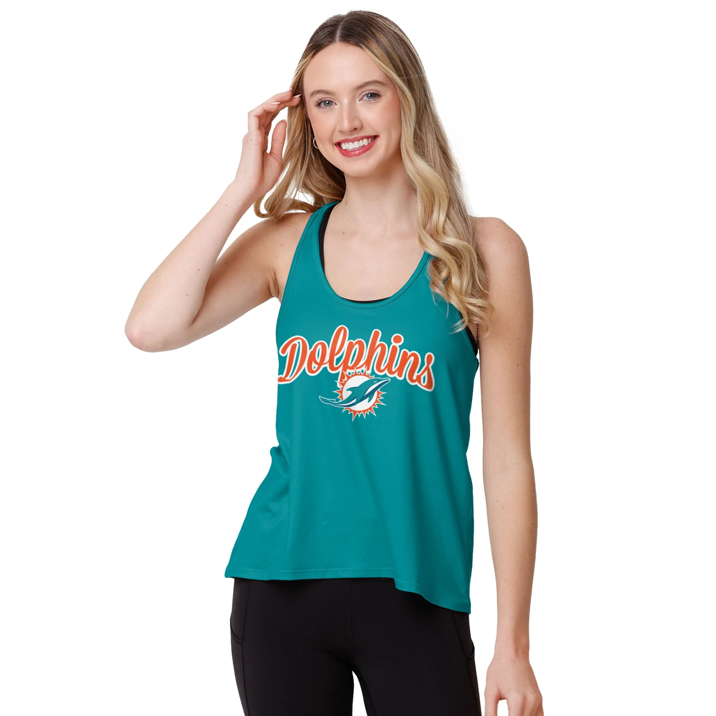 Miami Dolphins NFL Womens Wordmark Team Stripe Sleeveless Top