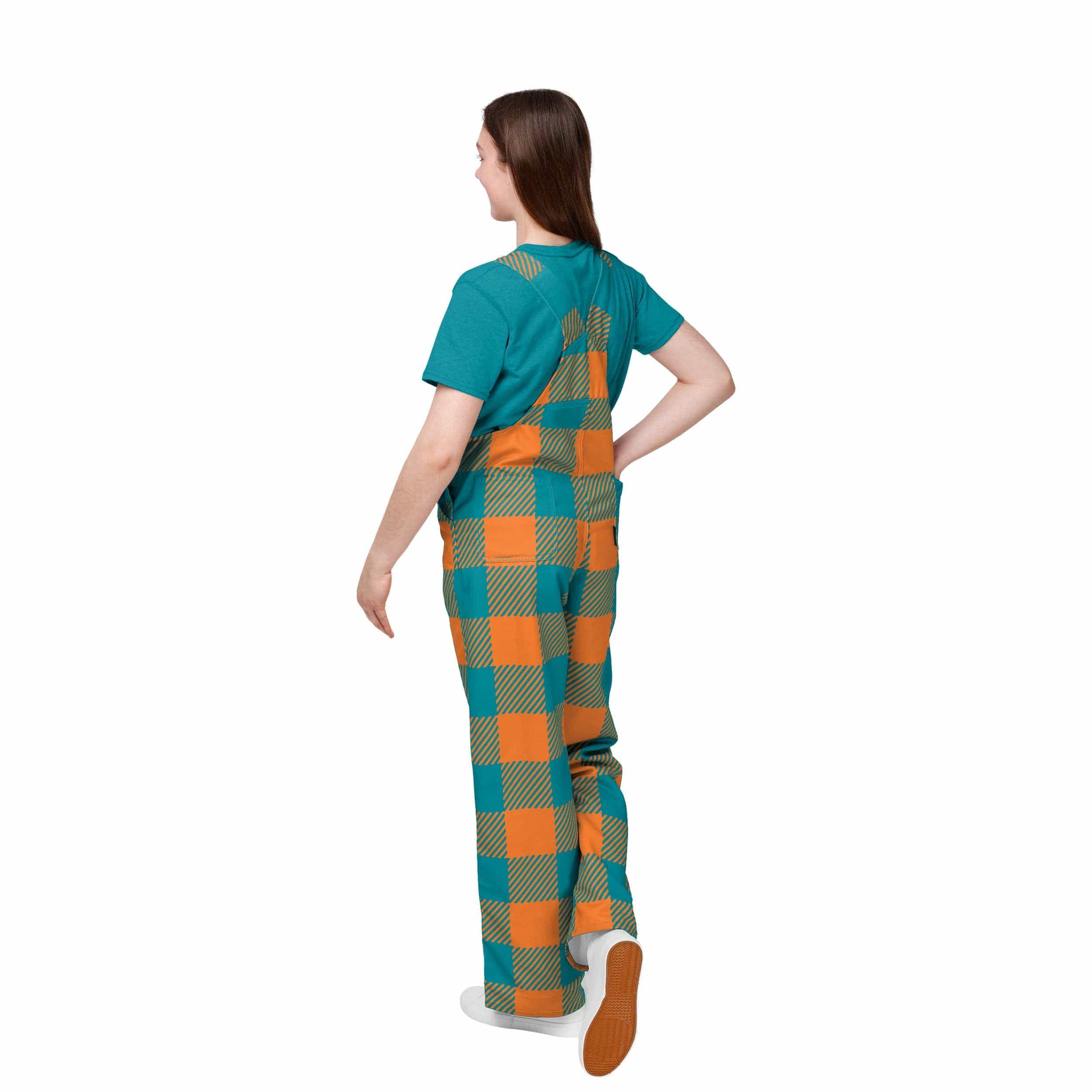 Miami Dolphins NFL Youth Plaid Bib Overalls - Image 2