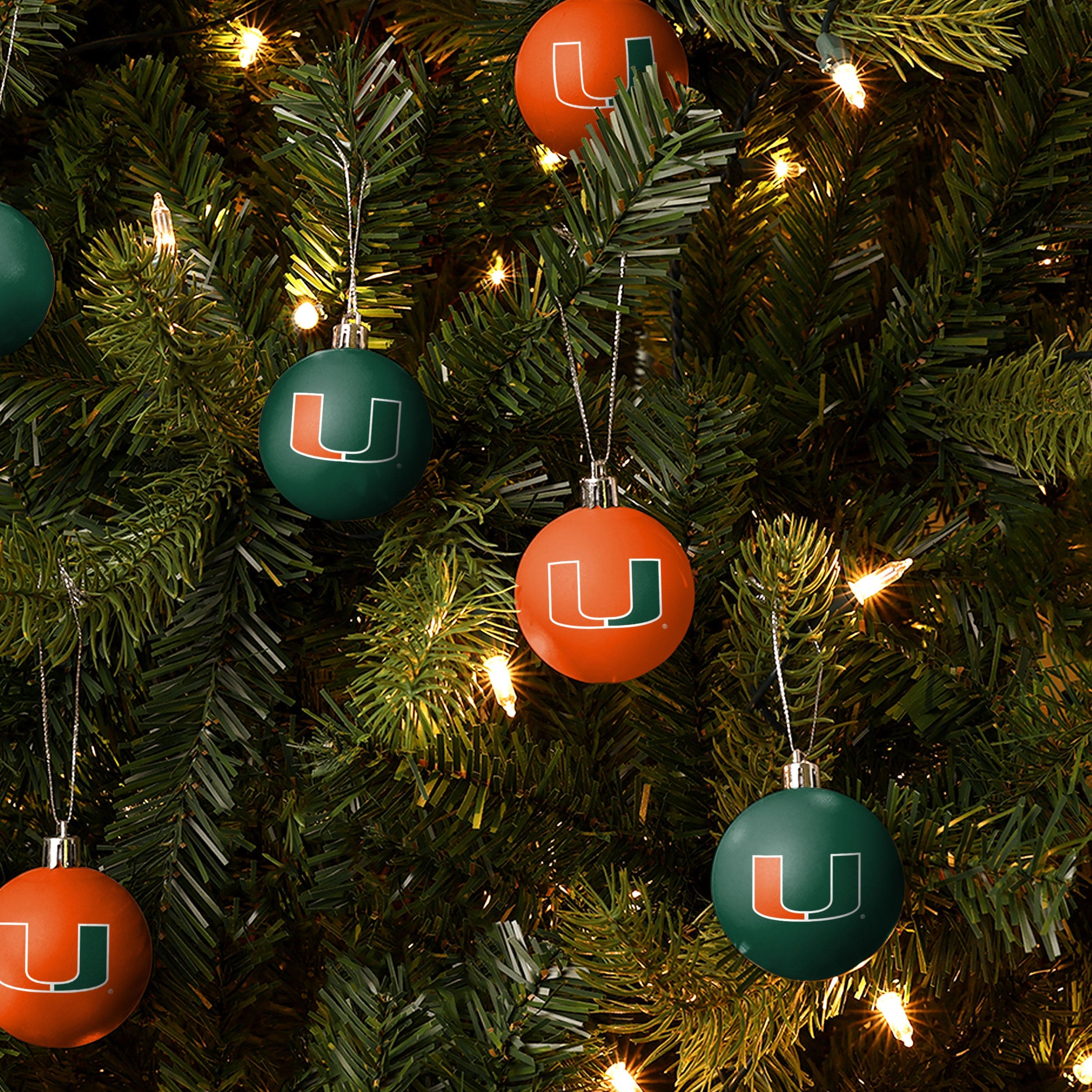 Miami Hurricanes NCAA 12 Pack Plastic Ball Ornament Set - Image 2