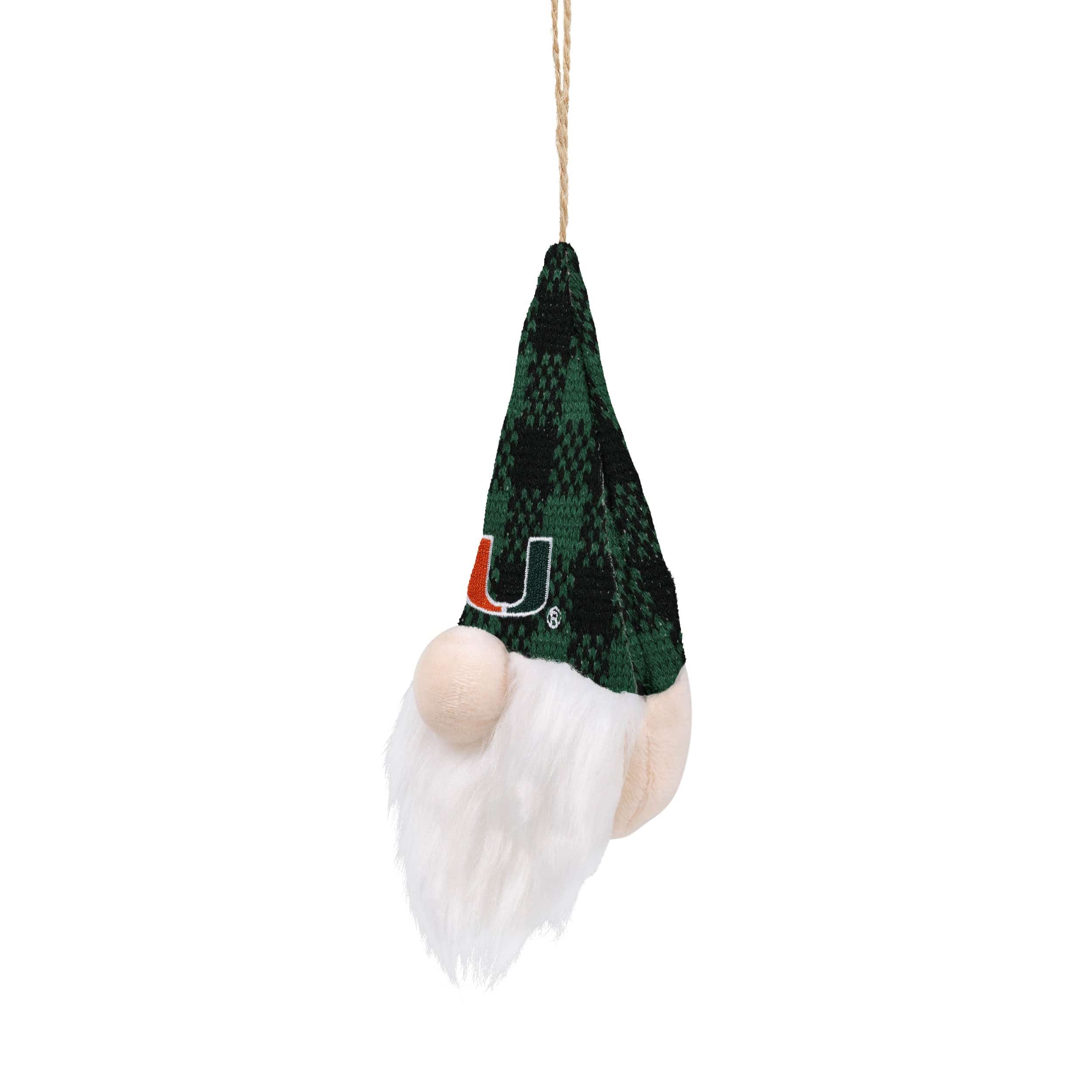 Miami Hurricanes NCAA Plaid Hat Plush Gnome Ornament - Image 2