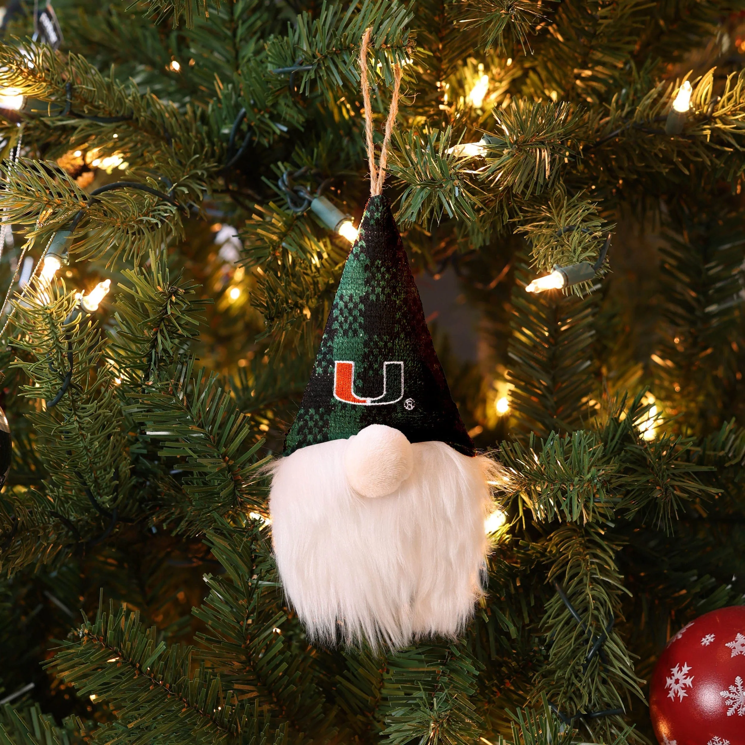 Miami Hurricanes NCAA Plaid Hat Plush Gnome Ornament - Image 3