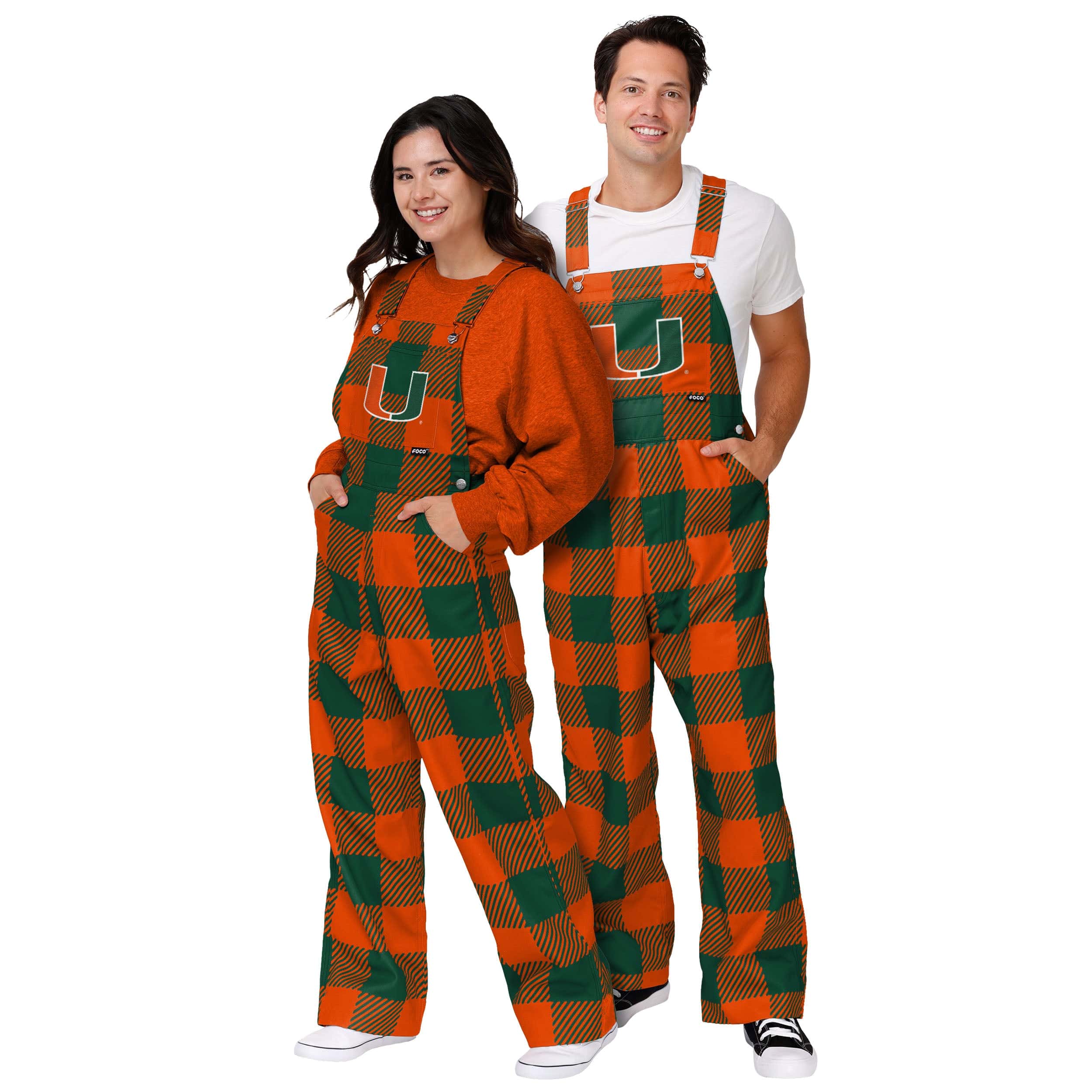 Miami Hurricanes NCAA Womens Plaid Bib Overalls - Image 3