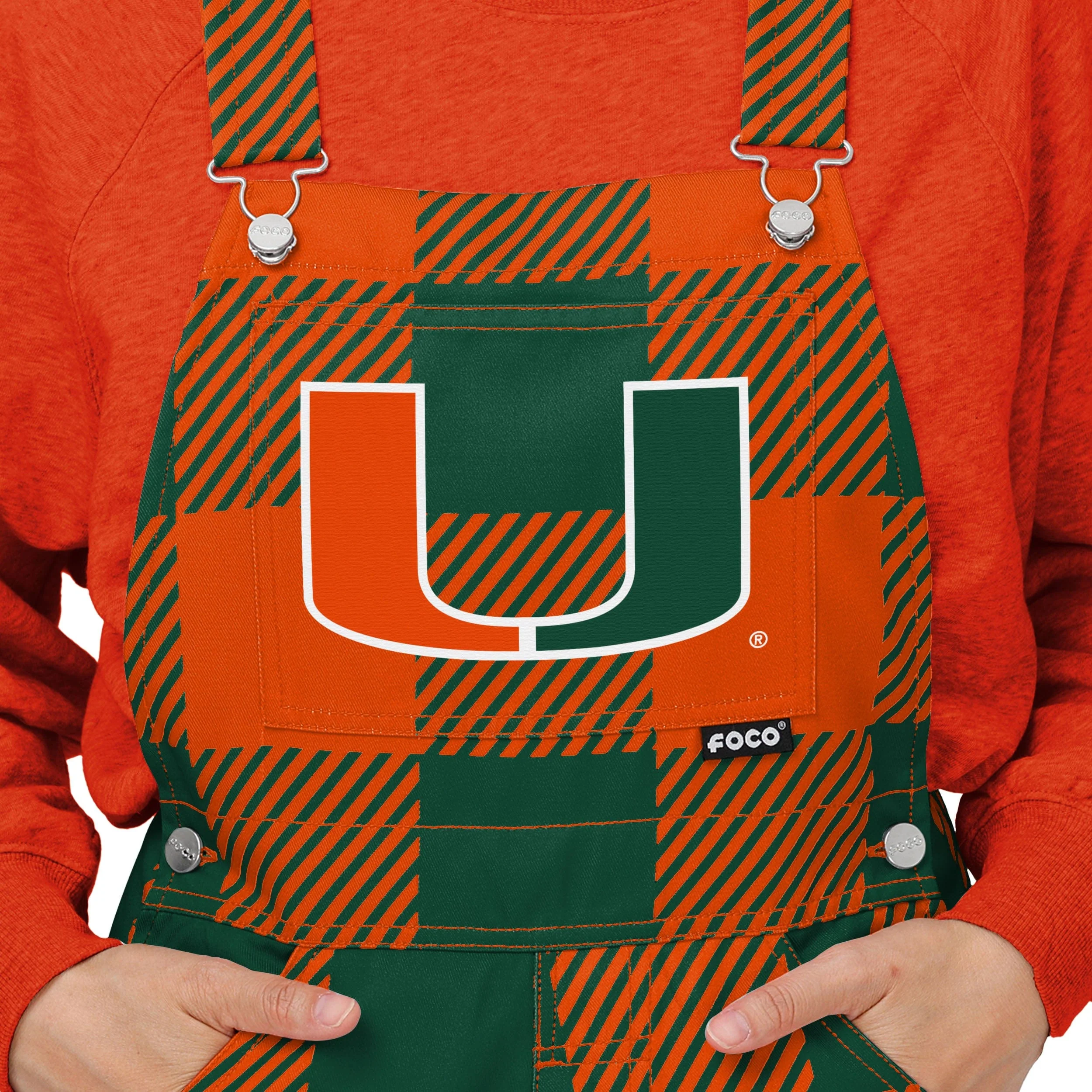 Miami Hurricanes NCAA Womens Plaid Bib Overalls - Image 4