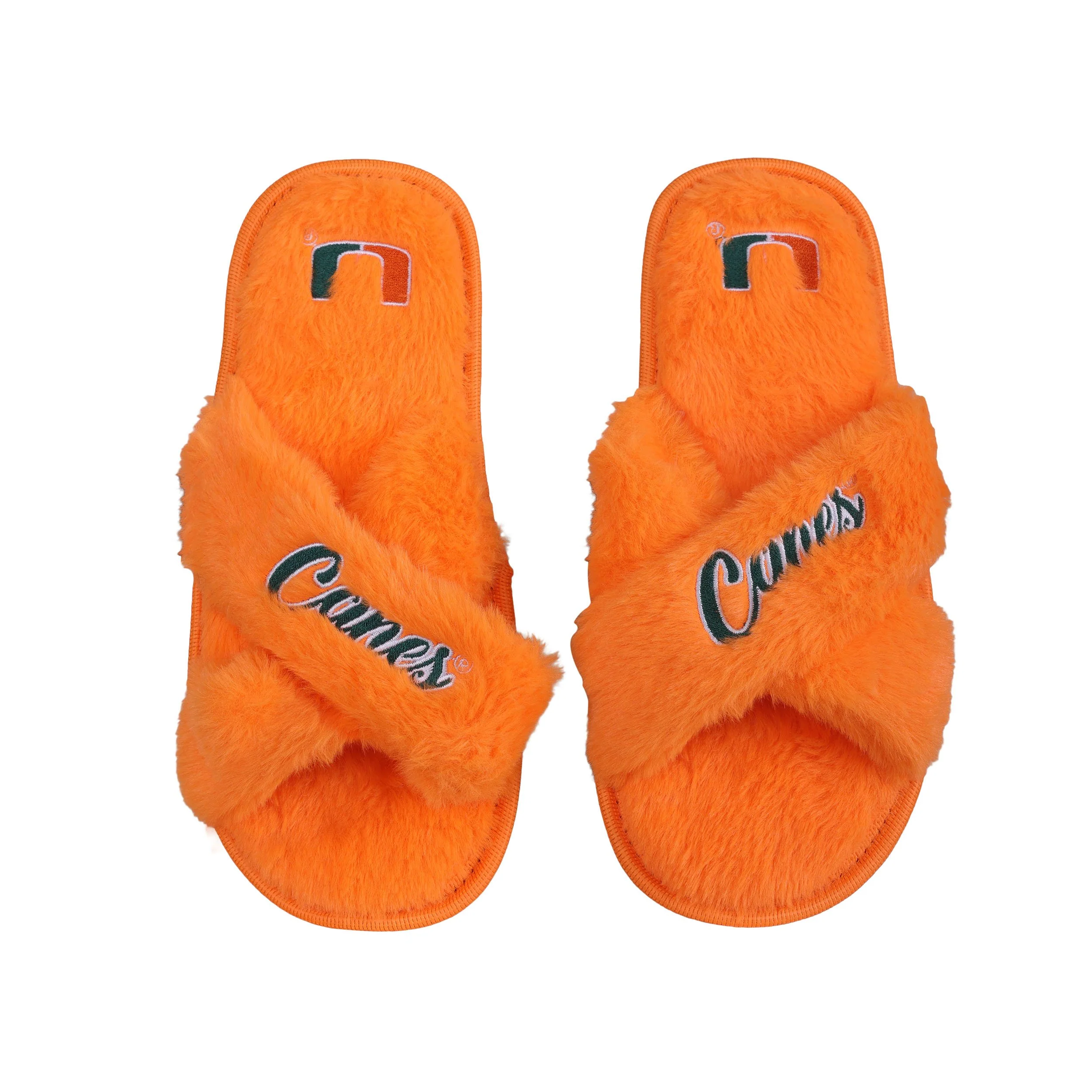 Miami Hurricanes NCAA Womens Script Wordmark Fur Cross Slide - Image 2