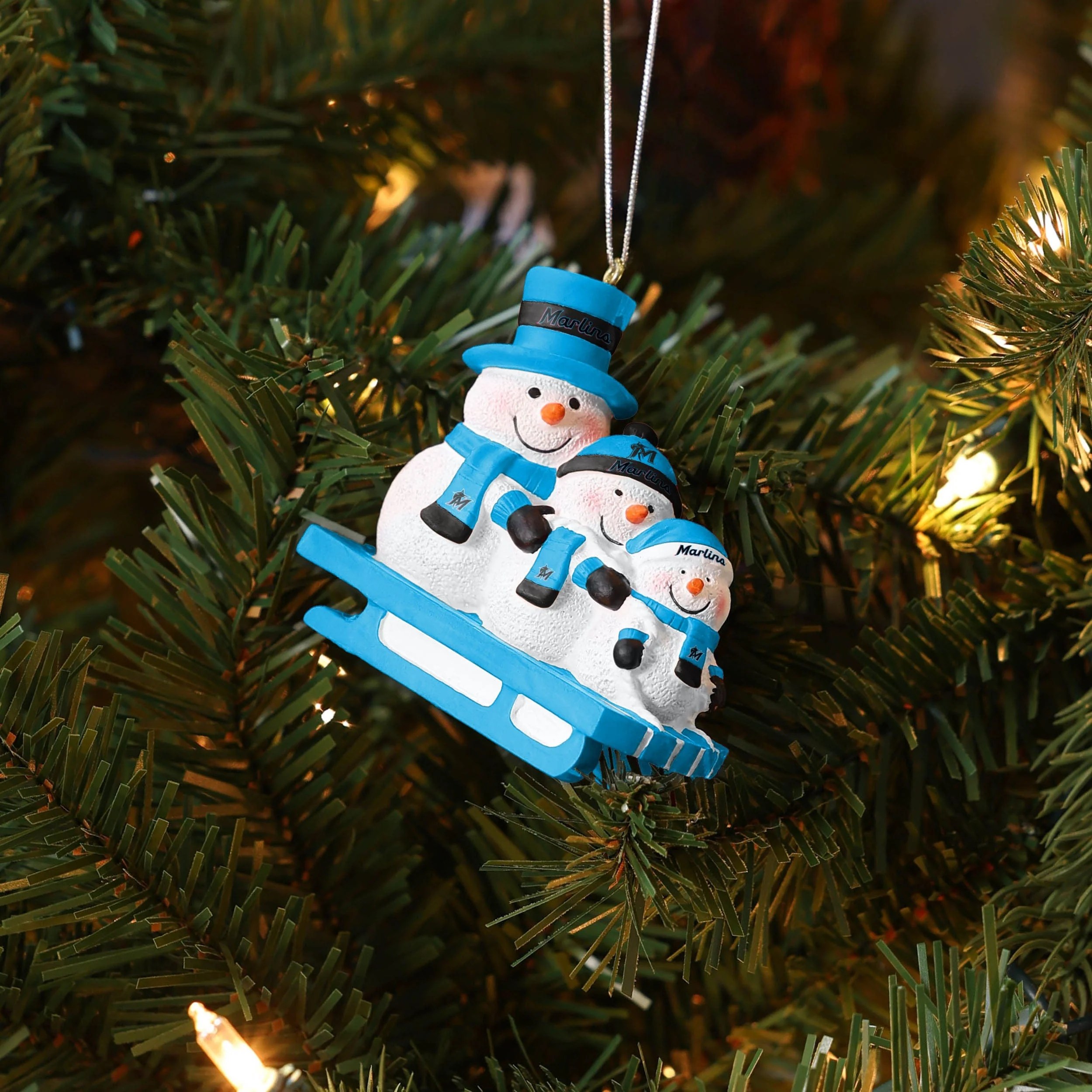 Miami Marlins MLB Sledding Snowmen Ornament - Image 4