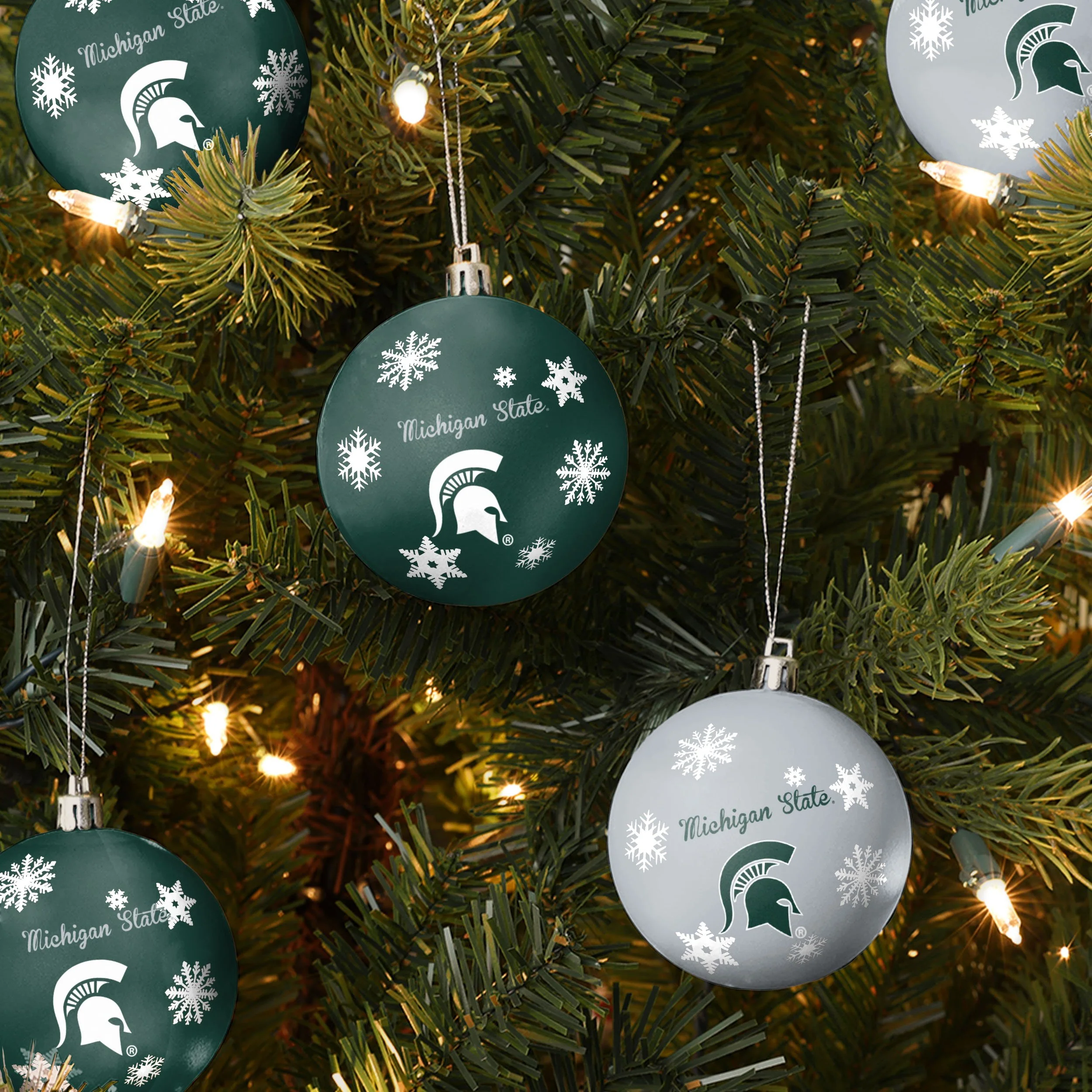 Michigan State Spartans NCAA 5 Pack Shatterproof Ball Ornament Set - Image 2