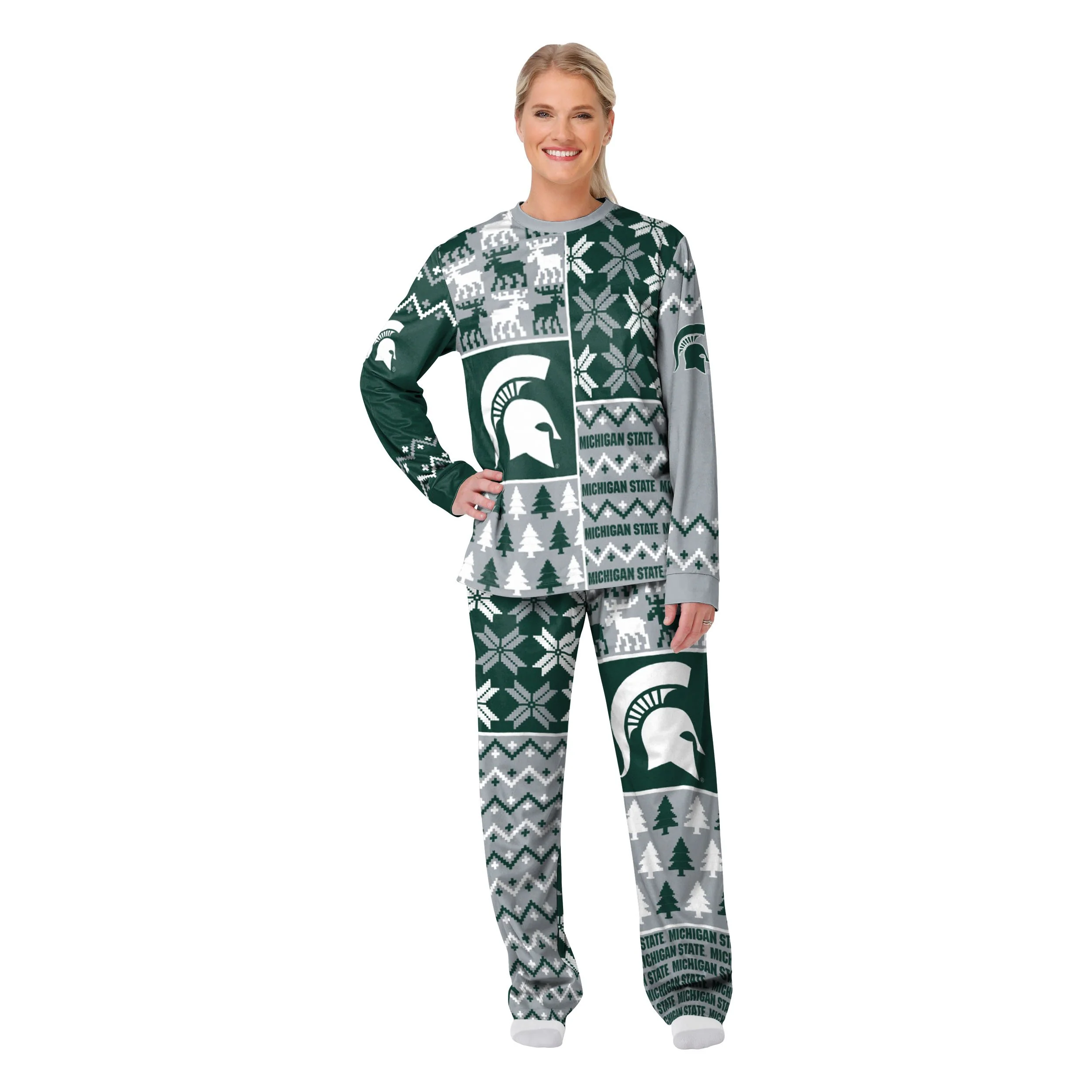 Michigan State Spartans NCAA Busy Block Family Holiday Pajamas - Image 5