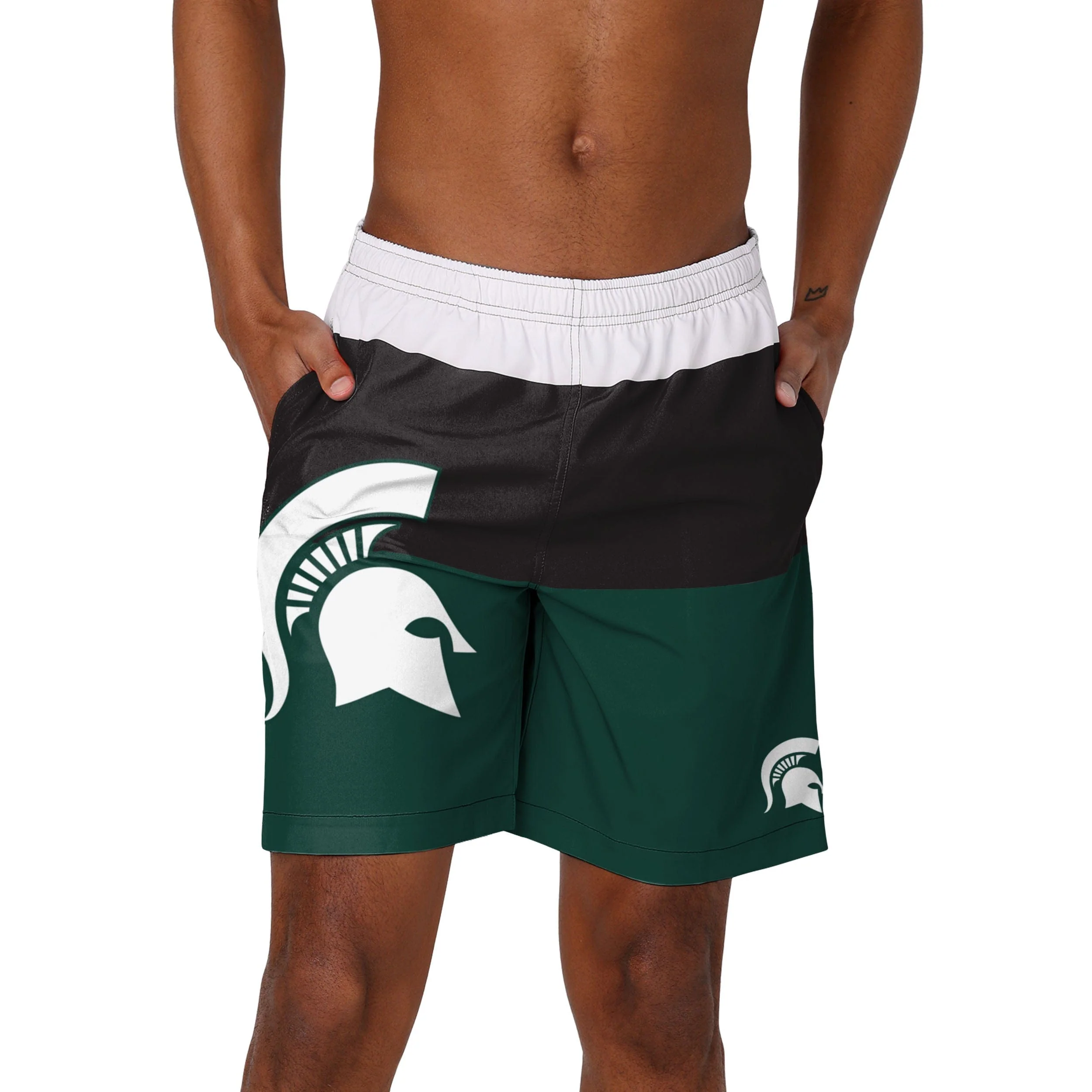 Michigan State Spartans NCAA Mens 3 Stripe Big Logo Swimming Trunks - Image 2