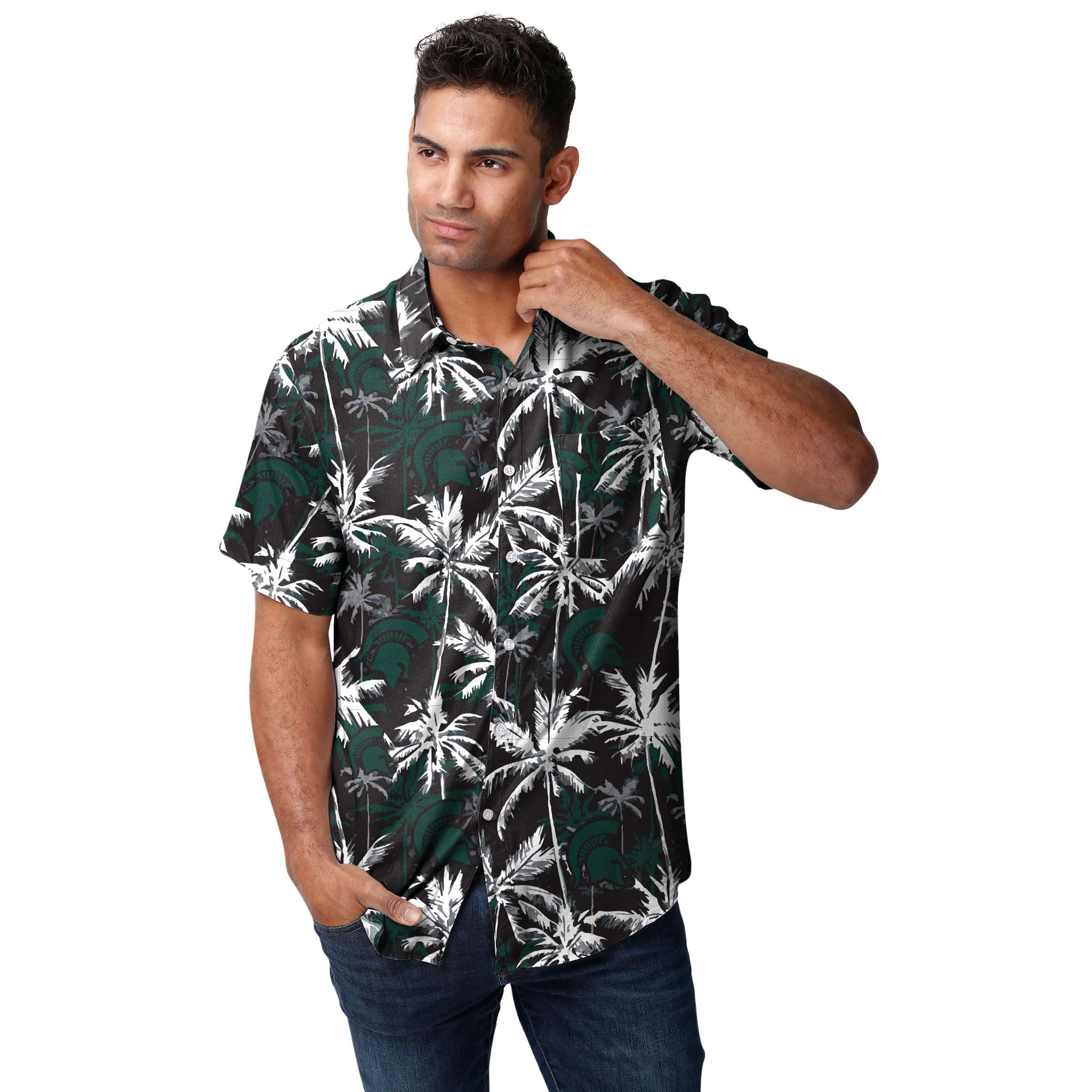 Michigan State Spartans NCAA Mens Black Floral Button Up Shirt - Image 2