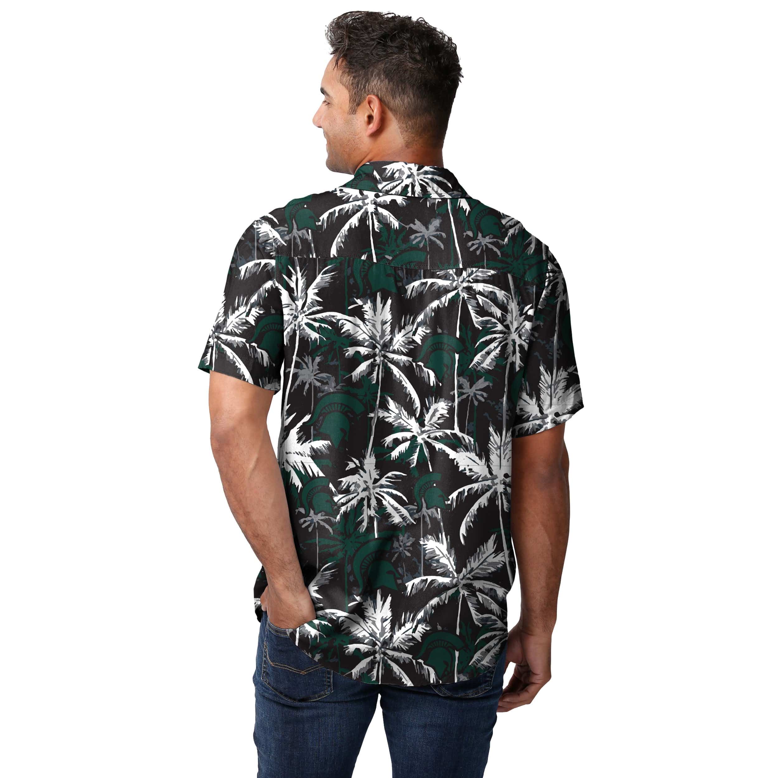 Michigan State Spartans NCAA Mens Black Floral Button Up Shirt - Image 3