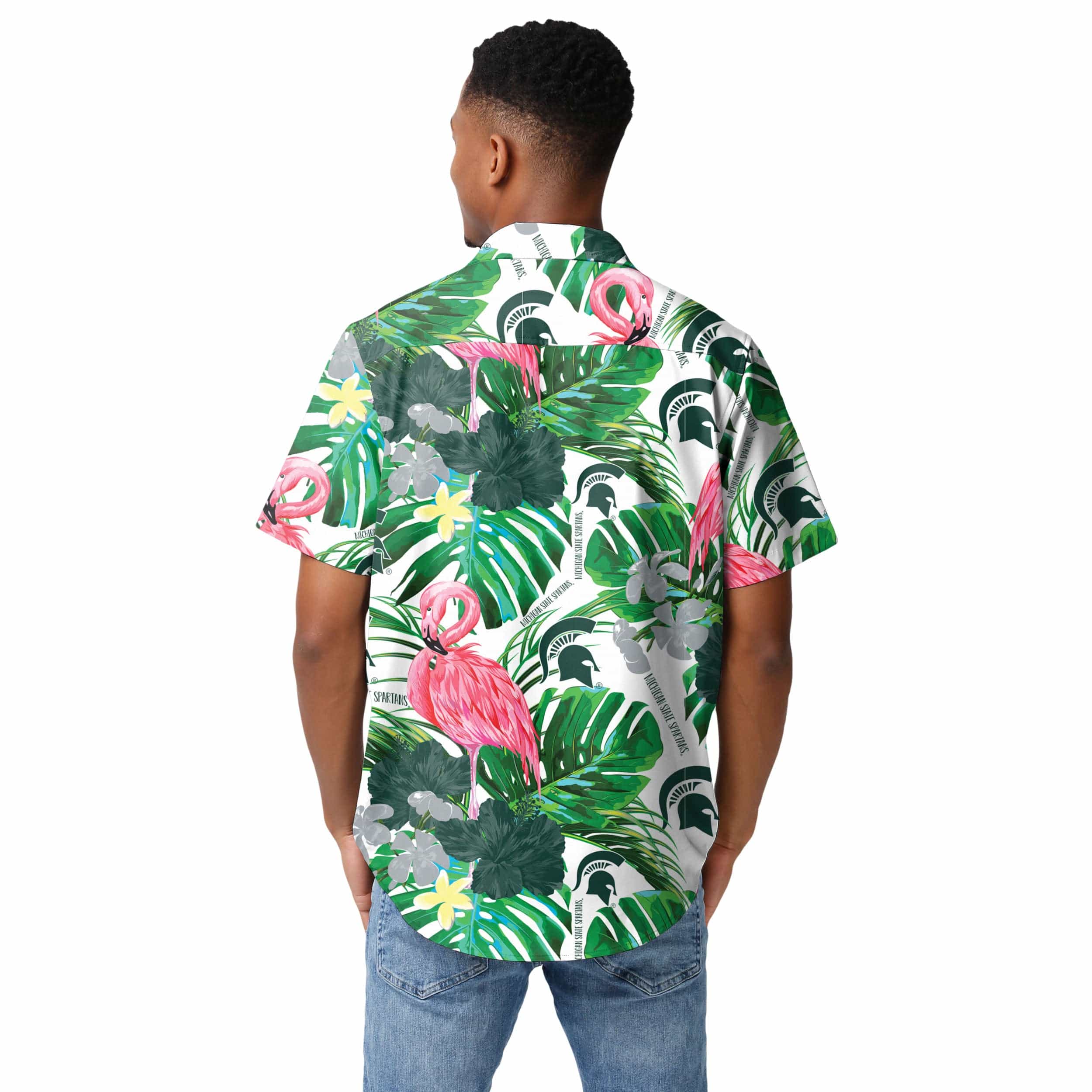 Michigan State Spartans NCAA Mens Flamingo Button Up Shirt - Image 3