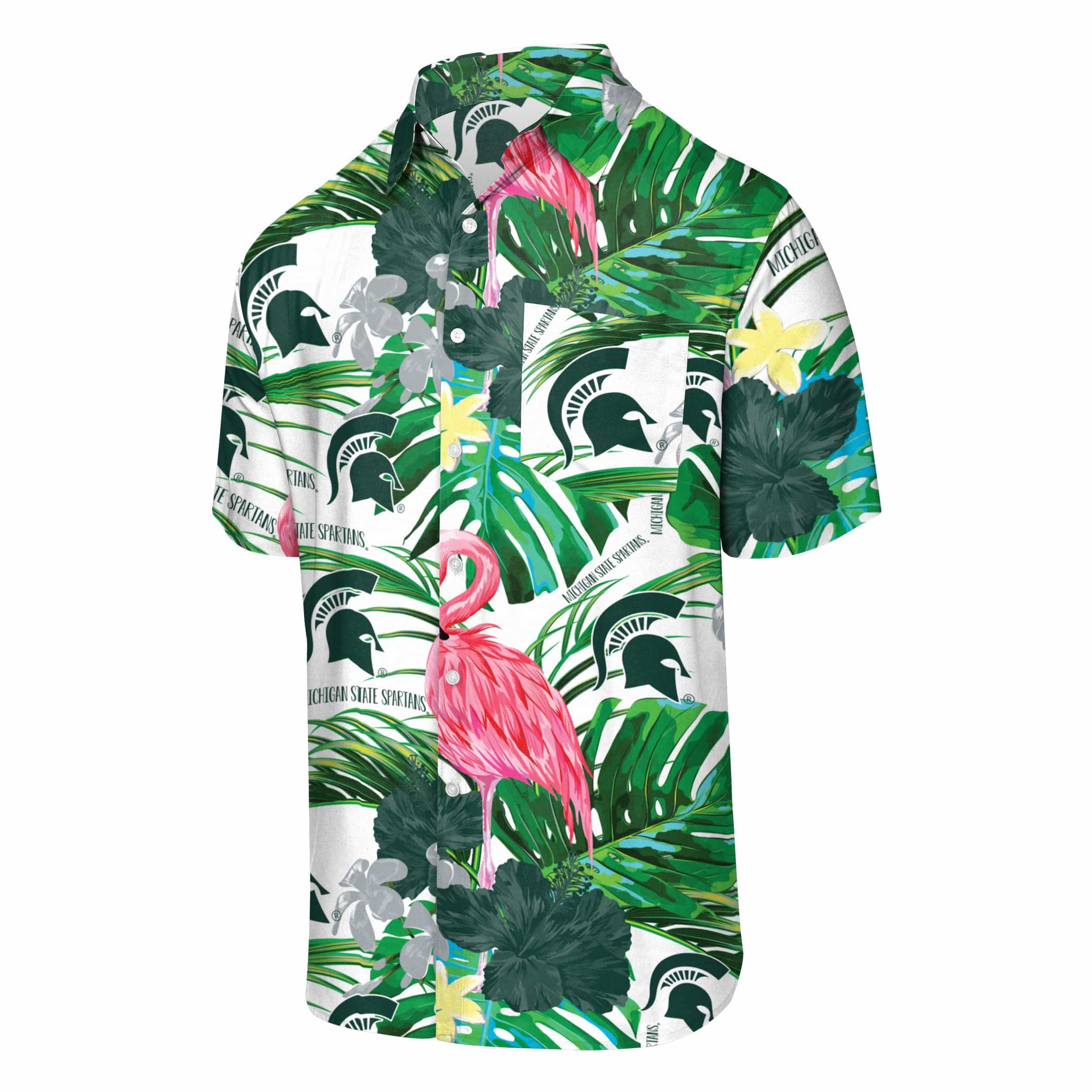 Michigan State Spartans NCAA Mens Flamingo Button Up Shirt - Image 4