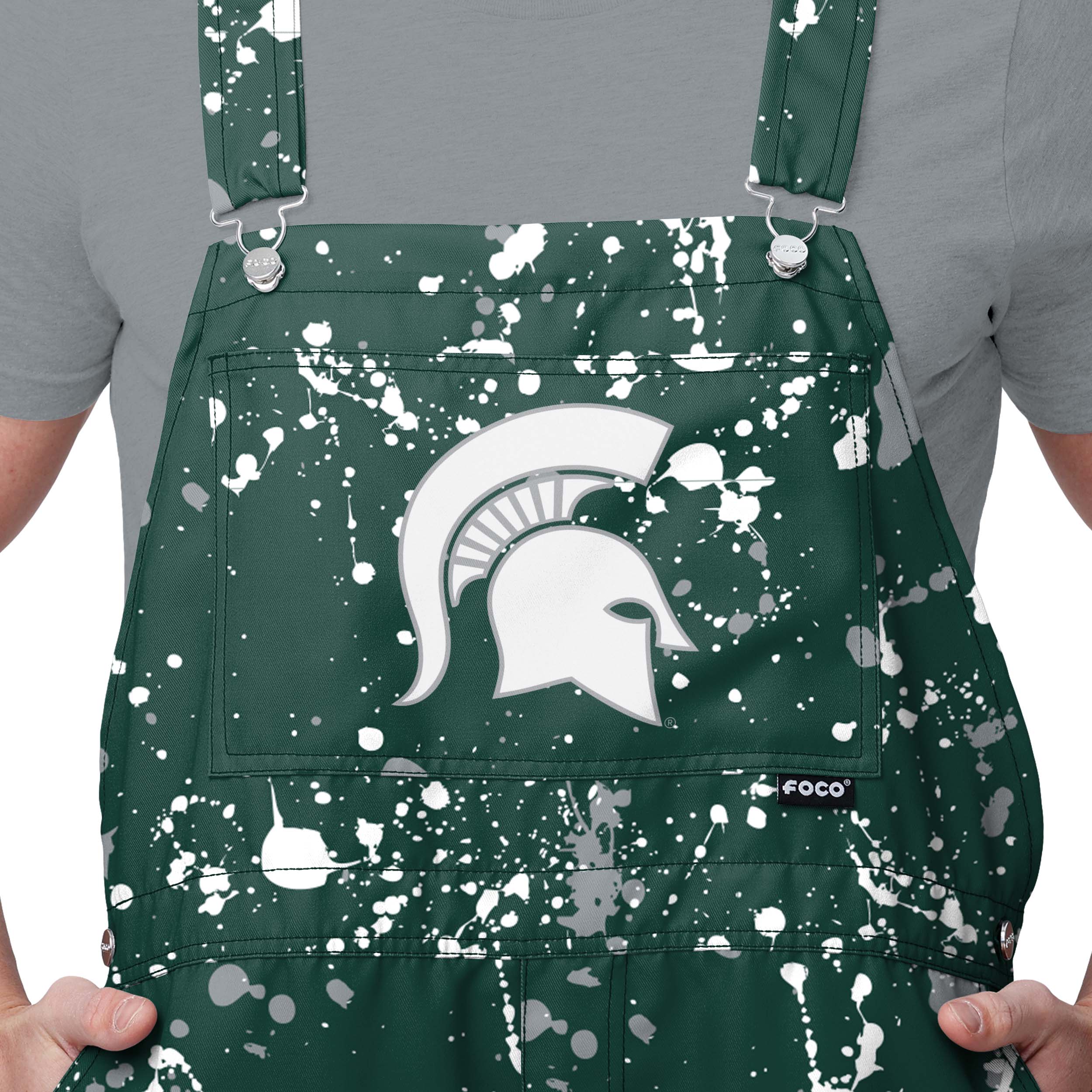 Michigan State Spartans NCAA Mens Paint Splatter Bib Shortalls - Image 3