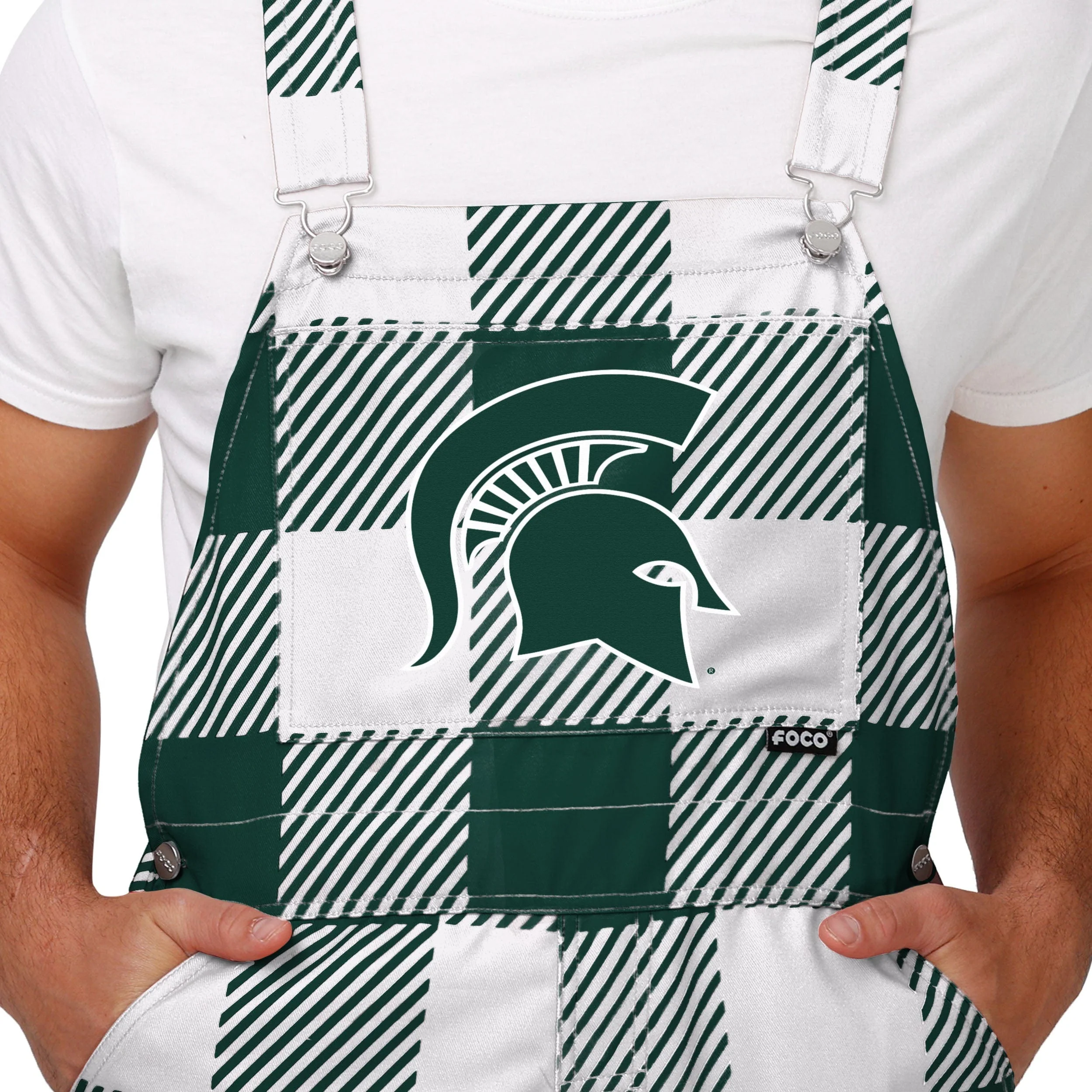 Michigan State Spartans NCAA Mens Plaid Bib Overalls - Image 4