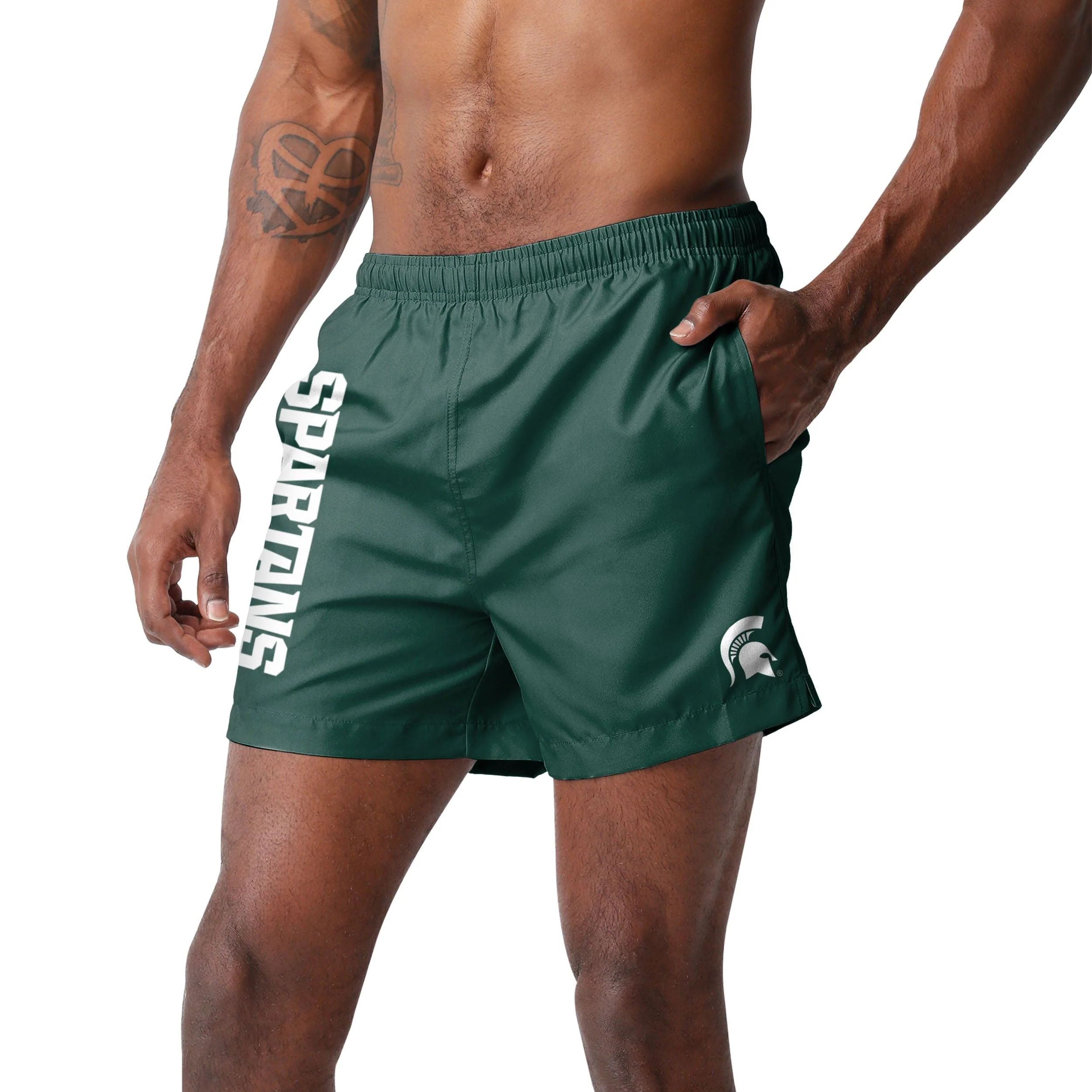 Michigan State Spartans NCAA Mens Solid Wordmark 5.5" Swimming Trunks - Image 2