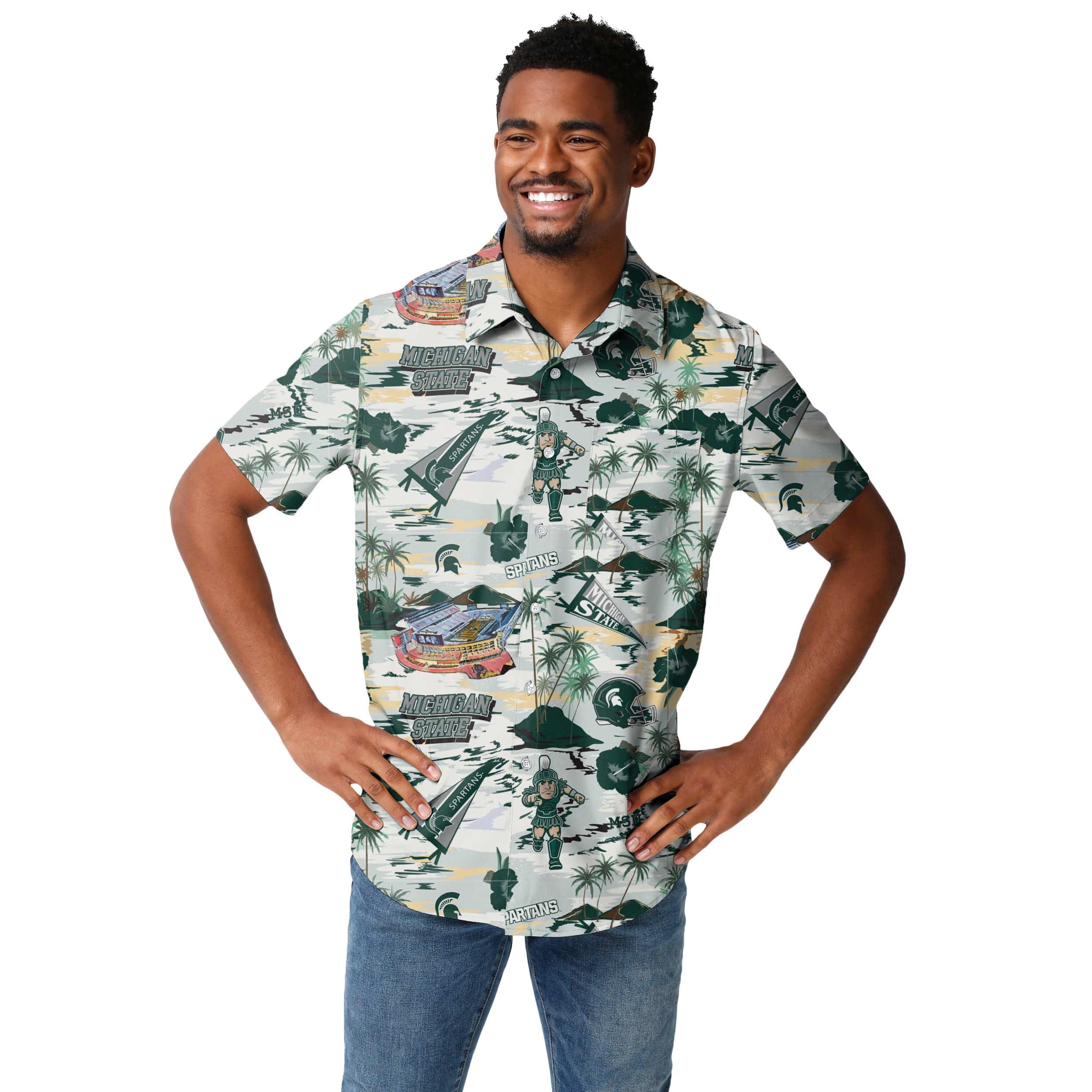 Michigan State Spartans NCAA Mens Thematic Stadium Print Button Up Shirt - Image 2