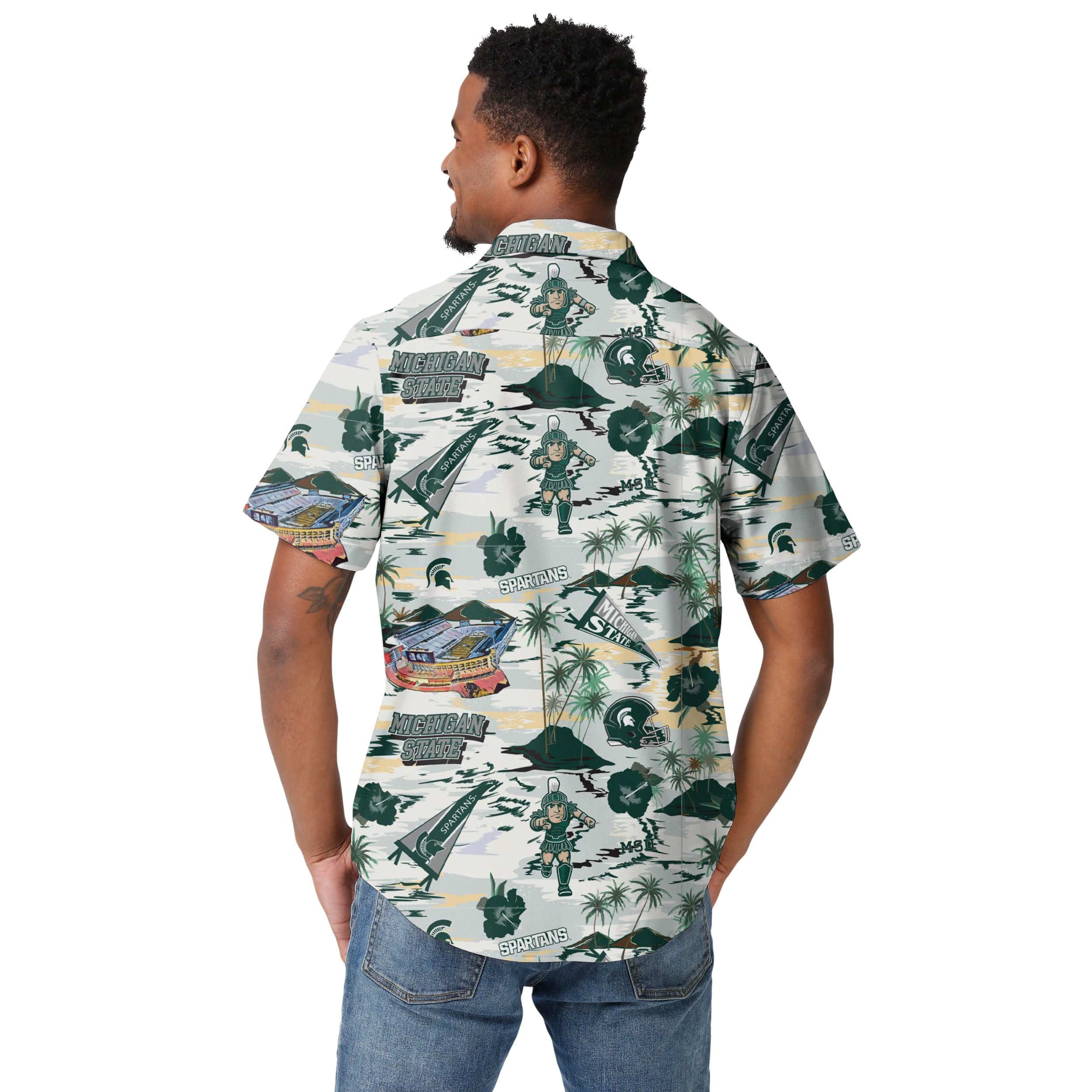 Michigan State Spartans NCAA Mens Thematic Stadium Print Button Up Shirt - Image 3