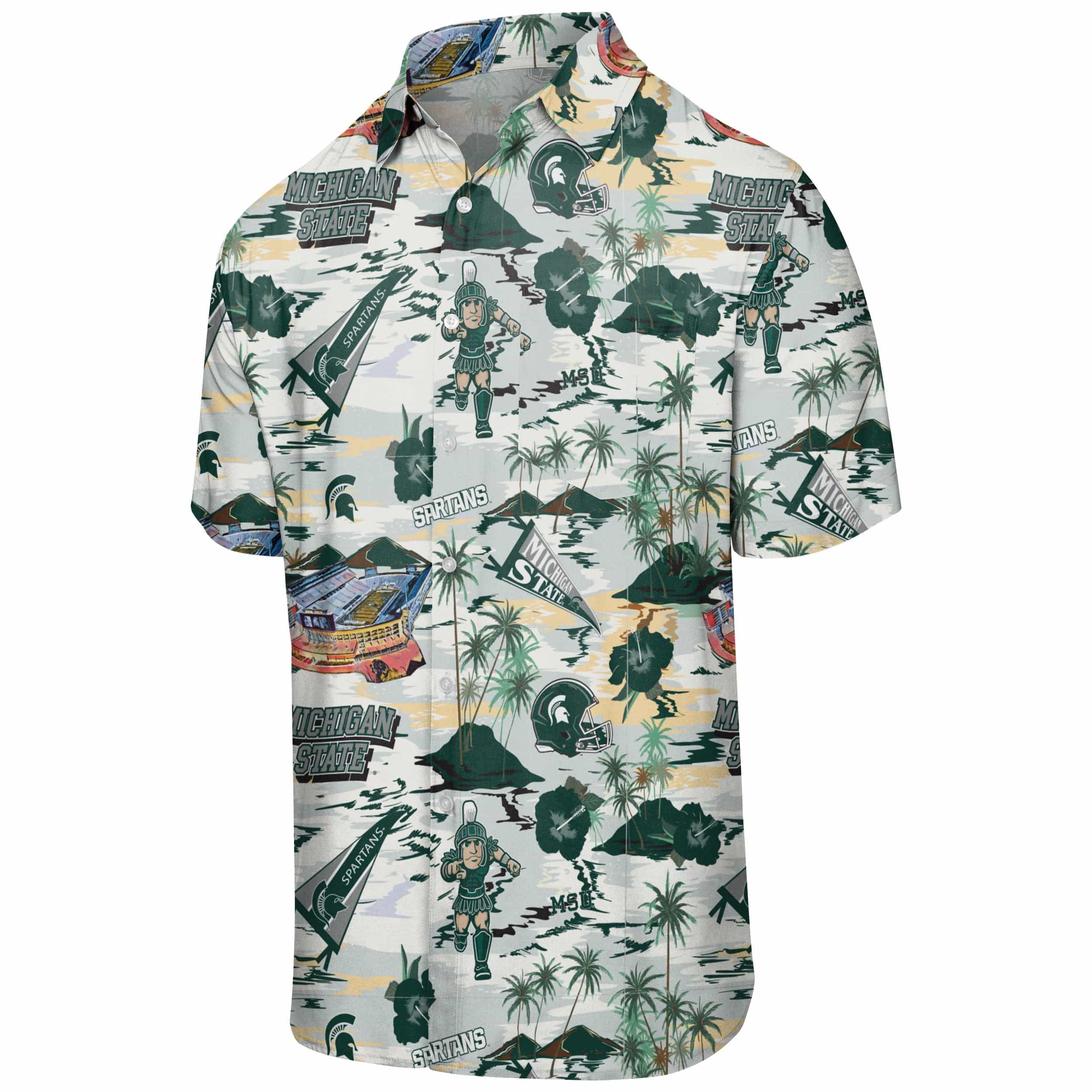 Michigan State Spartans NCAA Mens Thematic Stadium Print Button Up Shirt - Image 4