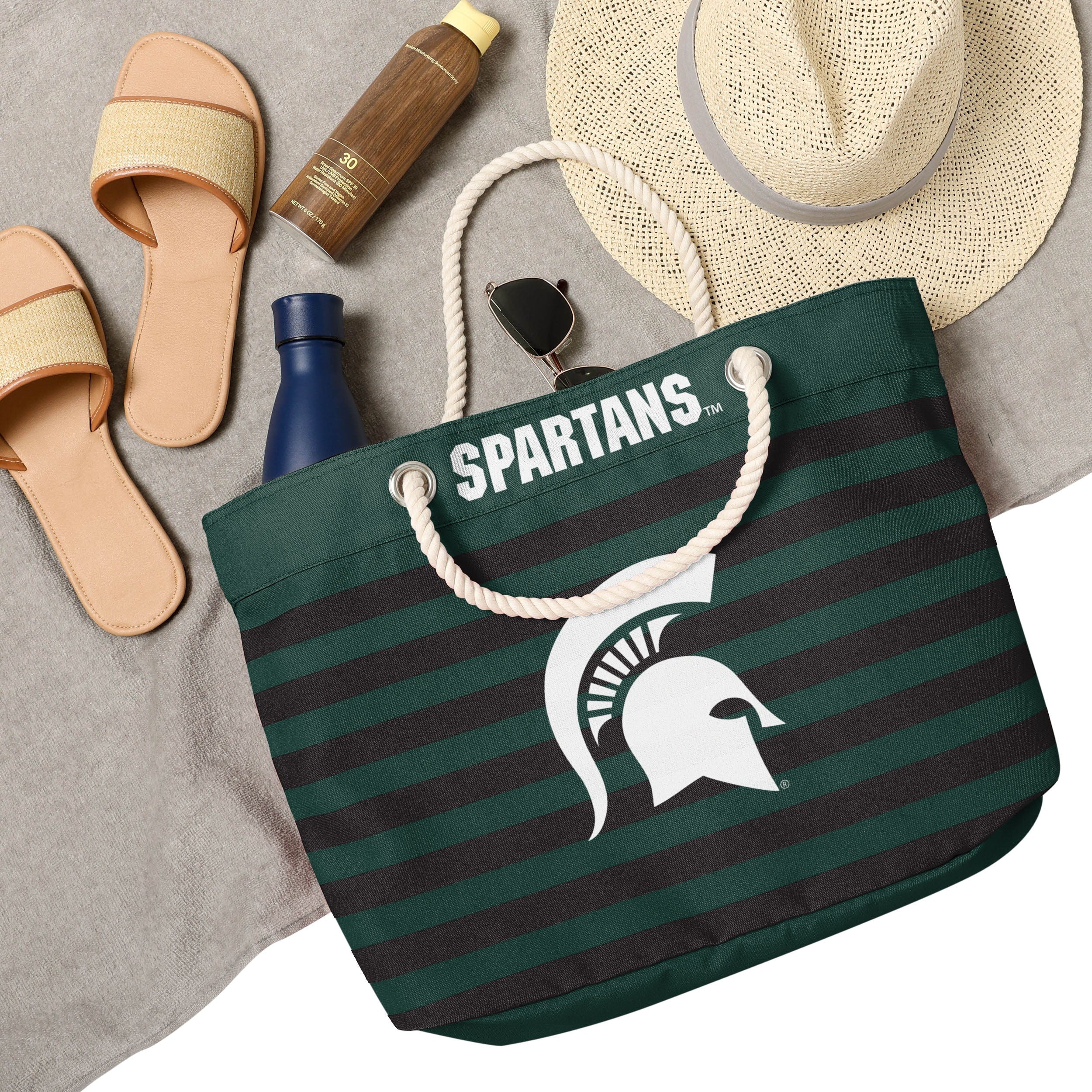 Michigan State Spartans NCAA Nautical Stripe Tote Bag - Image 4