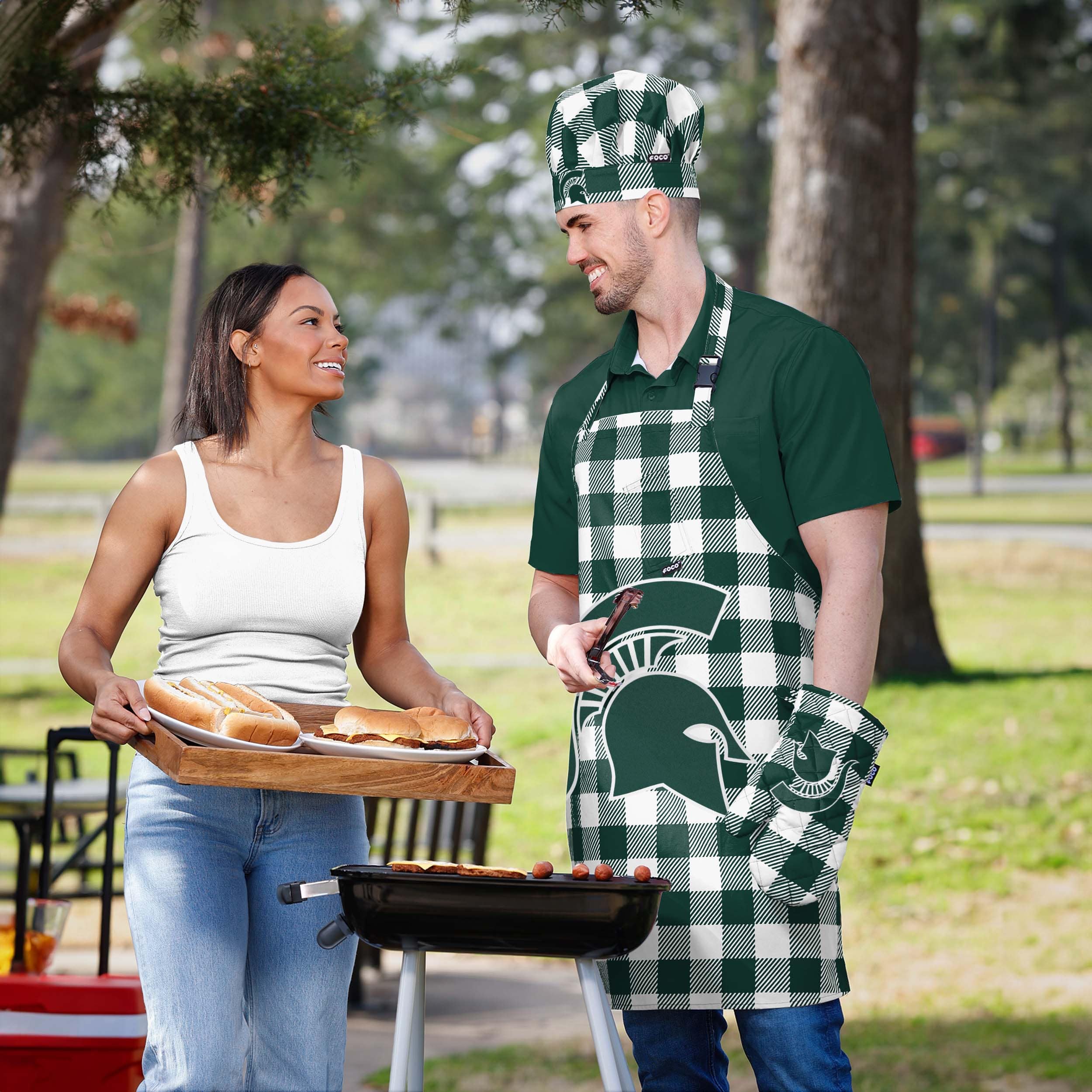 Michigan State Spartans NCAA Plaid Chef Set - Image 5