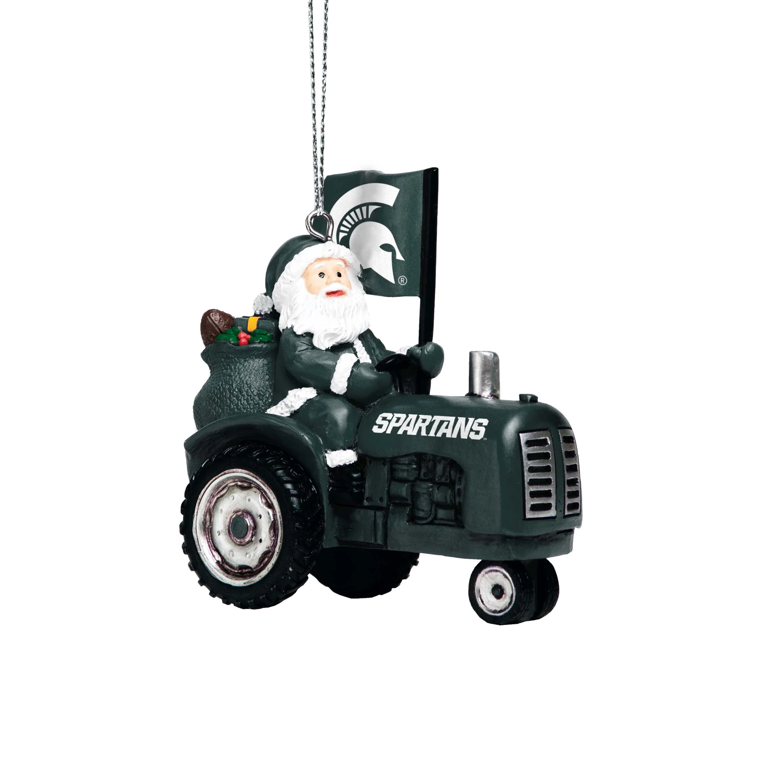 Michigan State Spartans NCAA Santa Riding Tractor Ornament