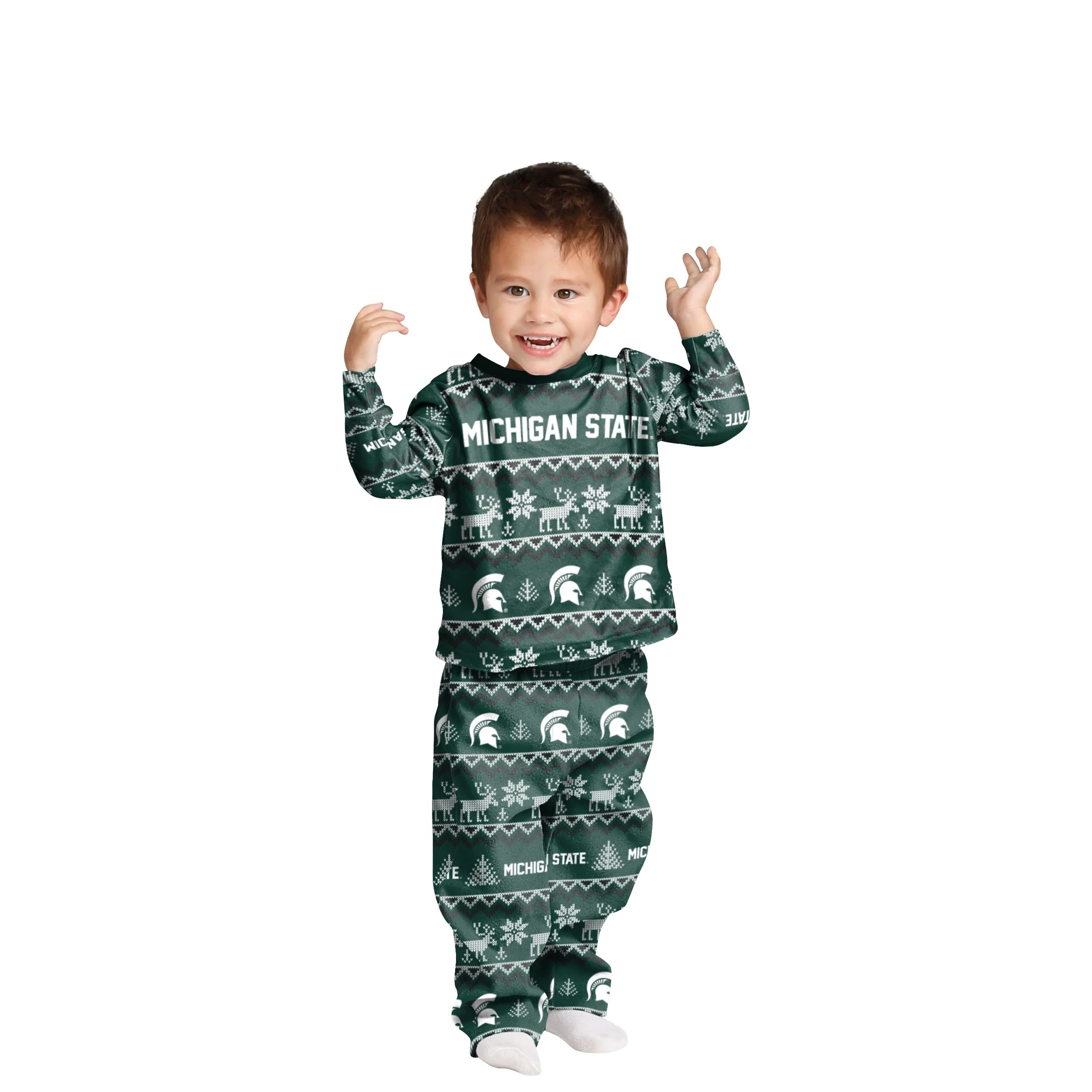Michigan State Spartans NCAA Ugly Pattern Family Holiday Pajamas - Image 3