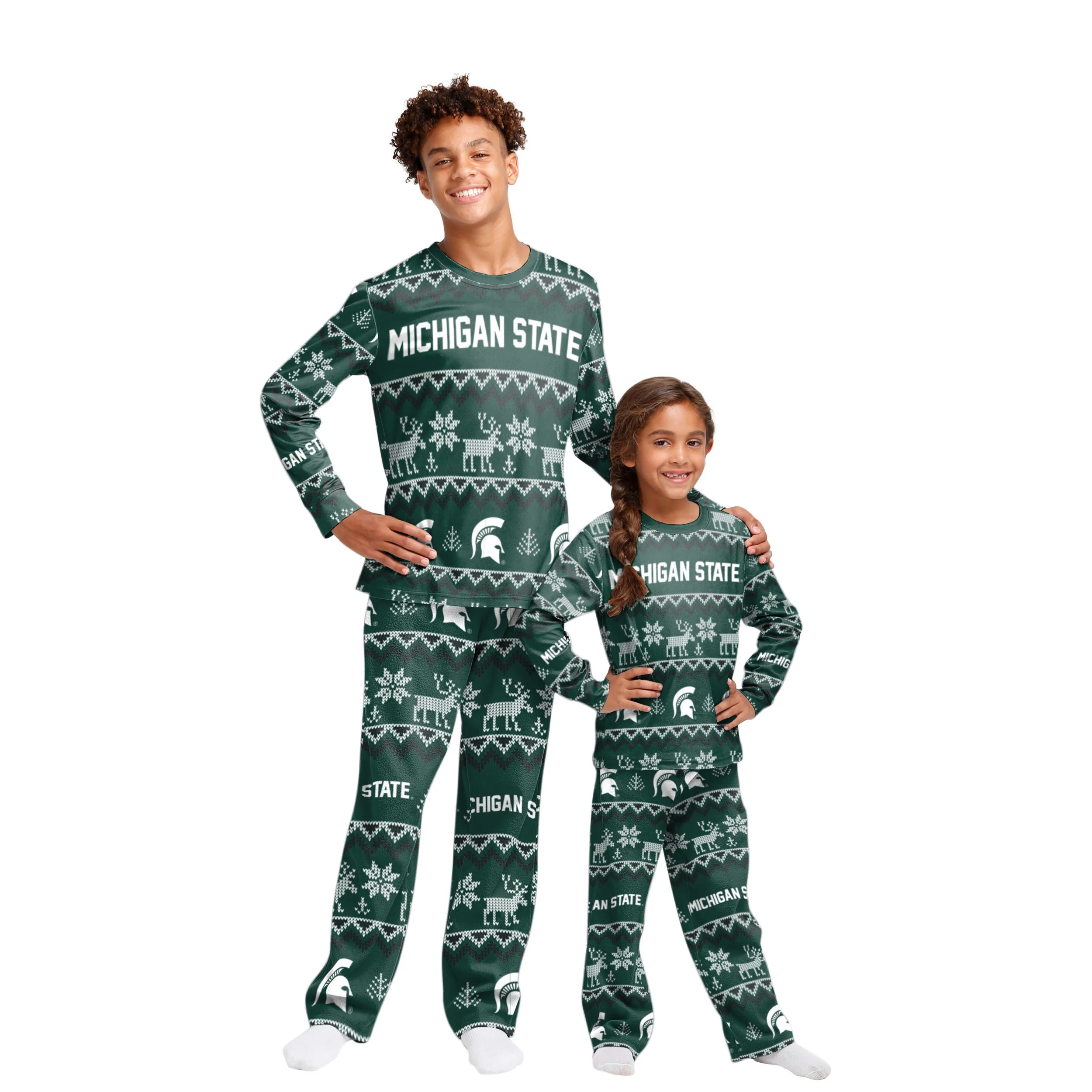 Michigan State Spartans NCAA Ugly Pattern Family Holiday Pajamas - Image 4