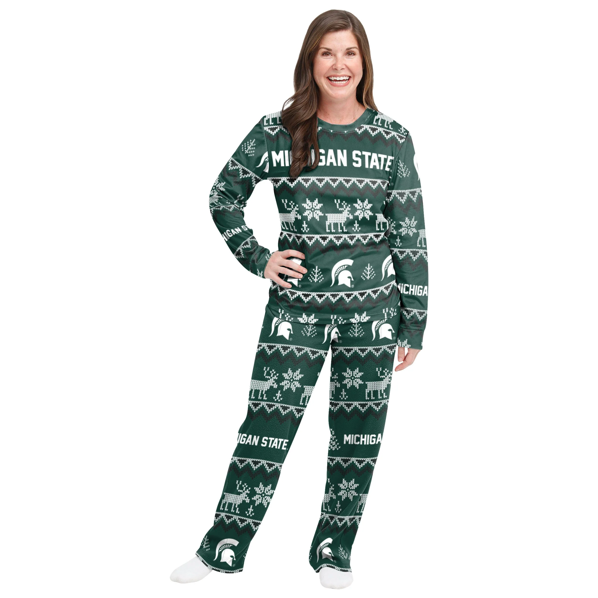 Michigan State Spartans NCAA Ugly Pattern Family Holiday Pajamas - Image 5