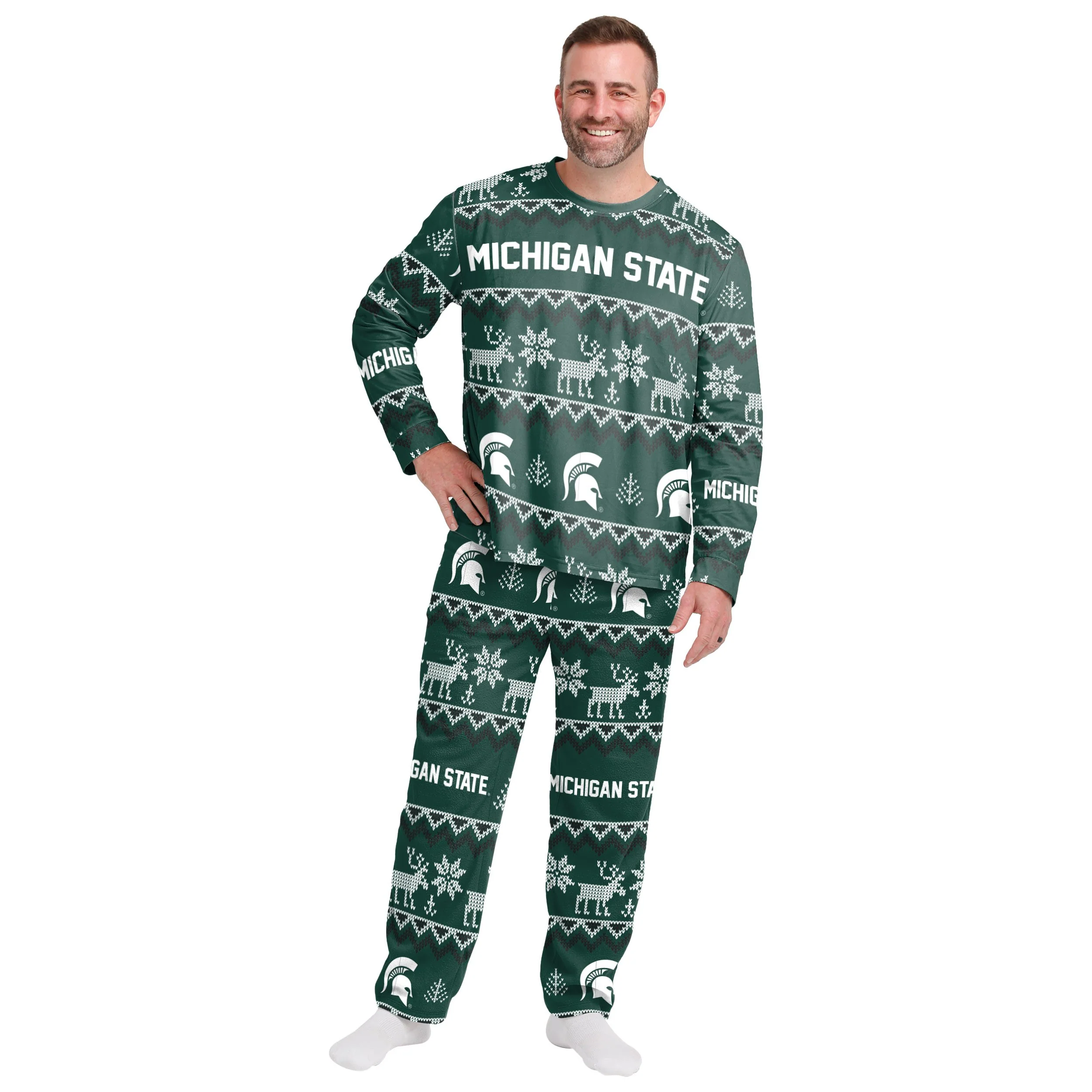 Michigan State Spartans NCAA Ugly Pattern Family Holiday Pajamas - Image 6