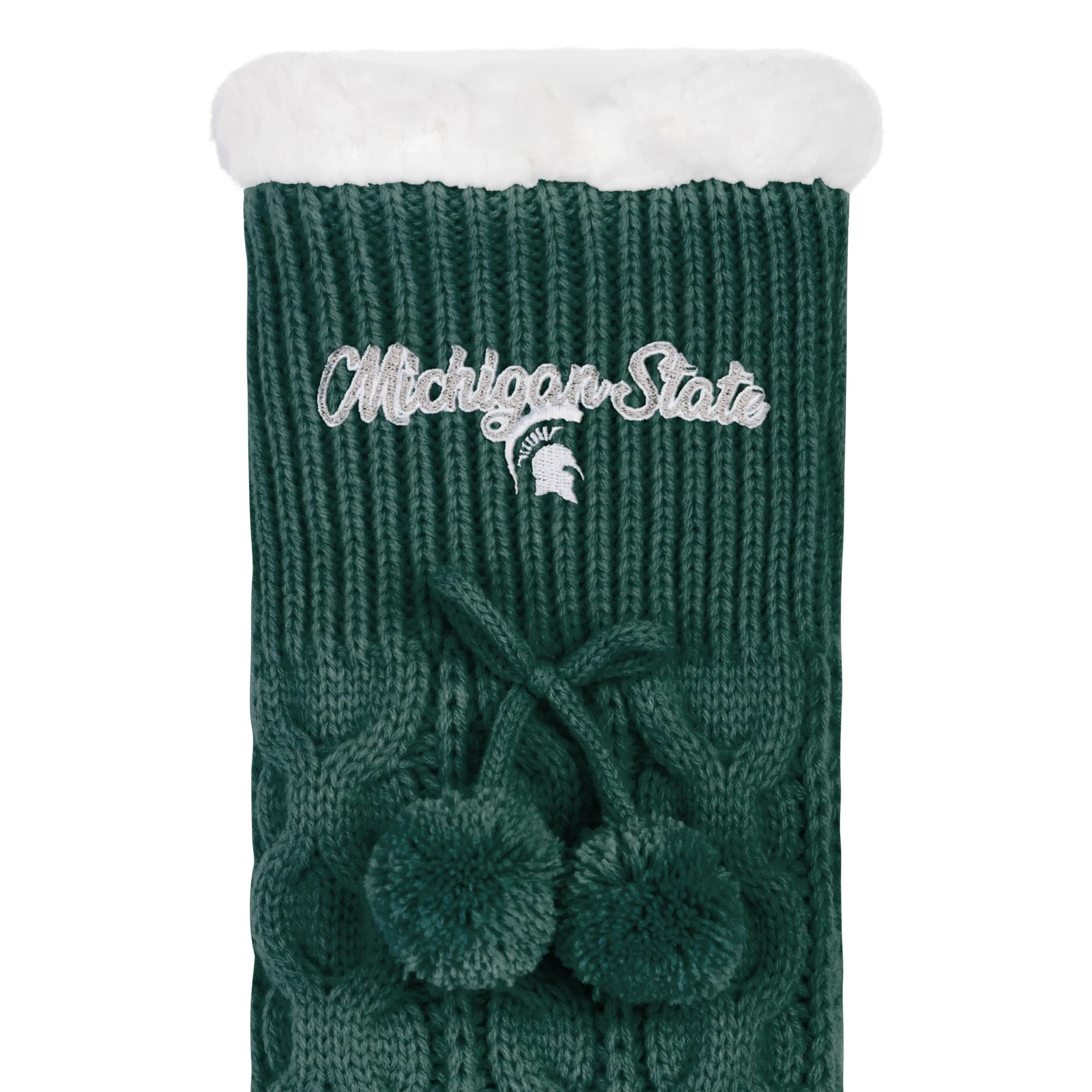 Michigan State Spartans NCAA Womens Cable Knit Footy Slipper Socks - Image 3