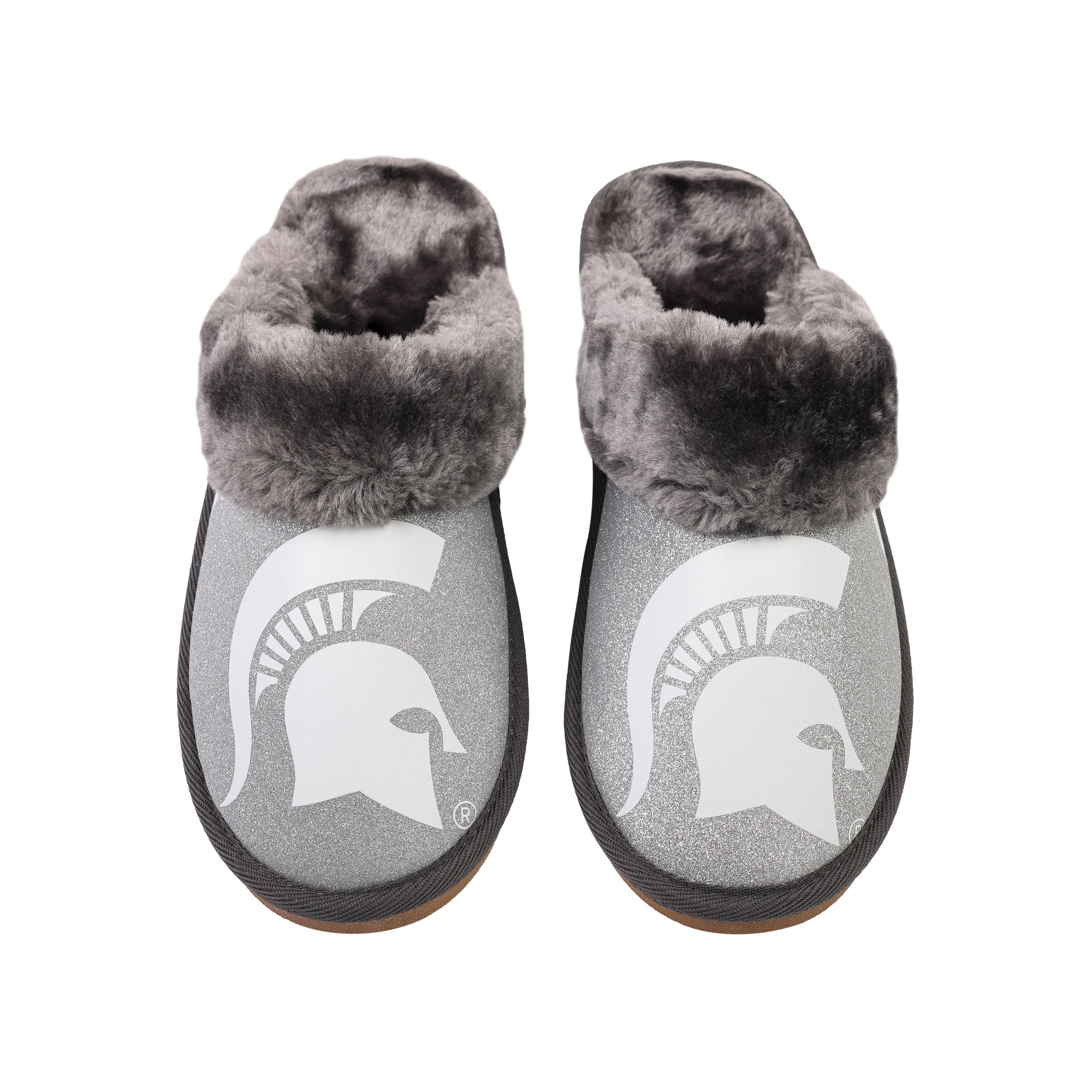 Michigan State Spartans NCAA Womens Glitter Open Back Fur Moccasin Slippers - Image 2