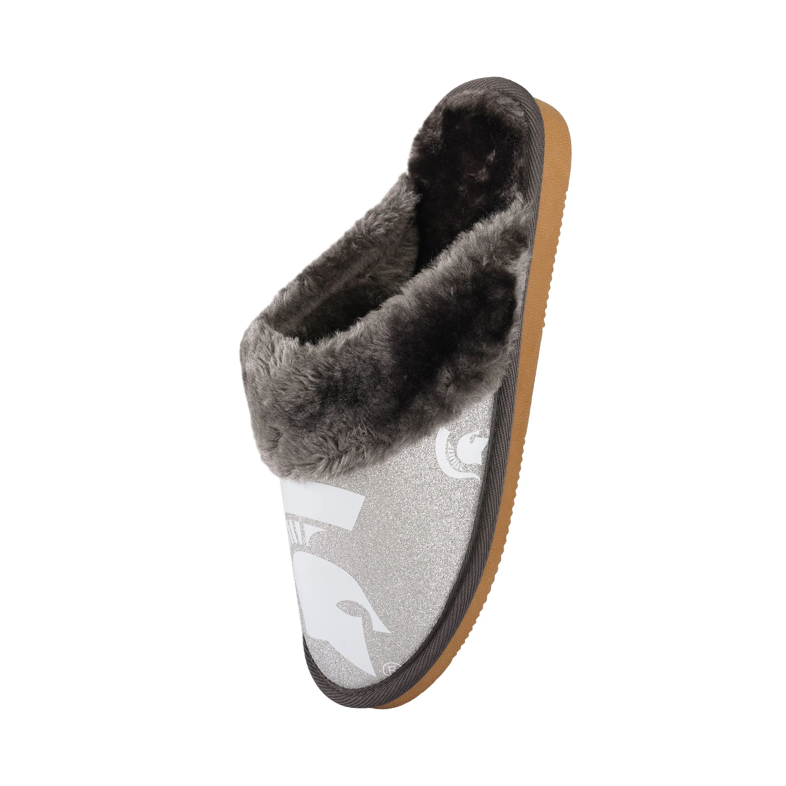 Michigan State Spartans NCAA Womens Glitter Open Back Fur Moccasin Slippers - Image 3