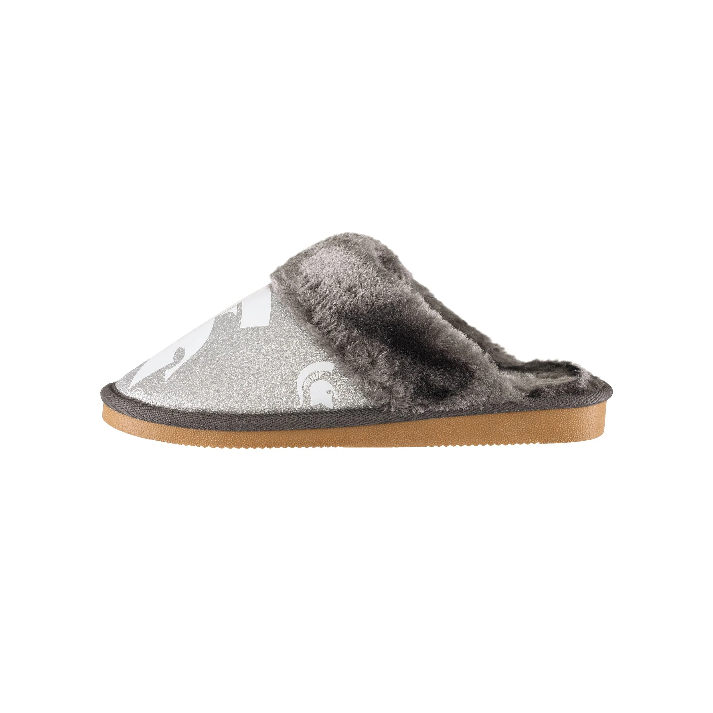 Michigan State Spartans NCAA Womens Glitter Open Back Fur Moccasin Slippers - Image 4