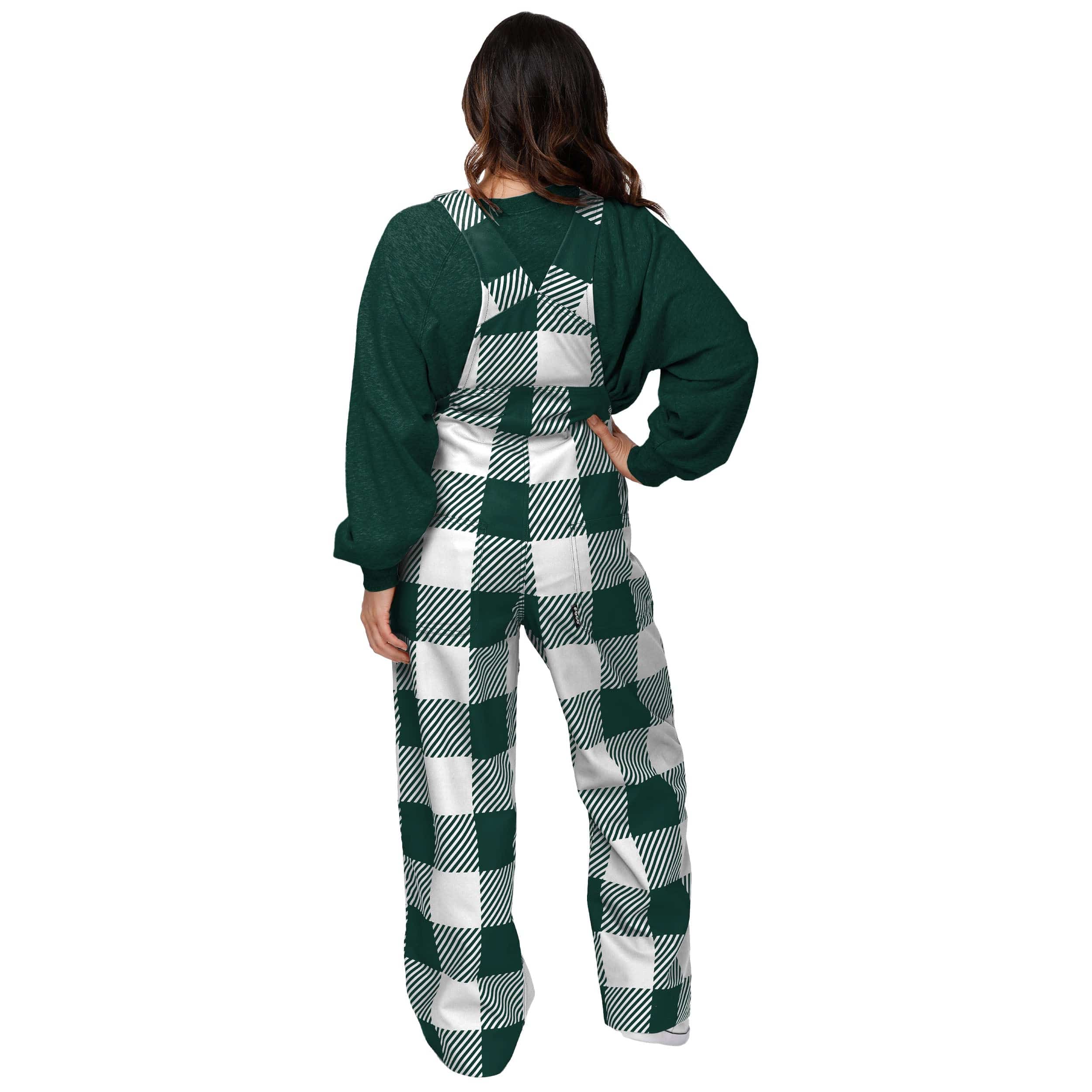 Michigan State Spartans NCAA Womens Plaid Bib Overalls - Image 2