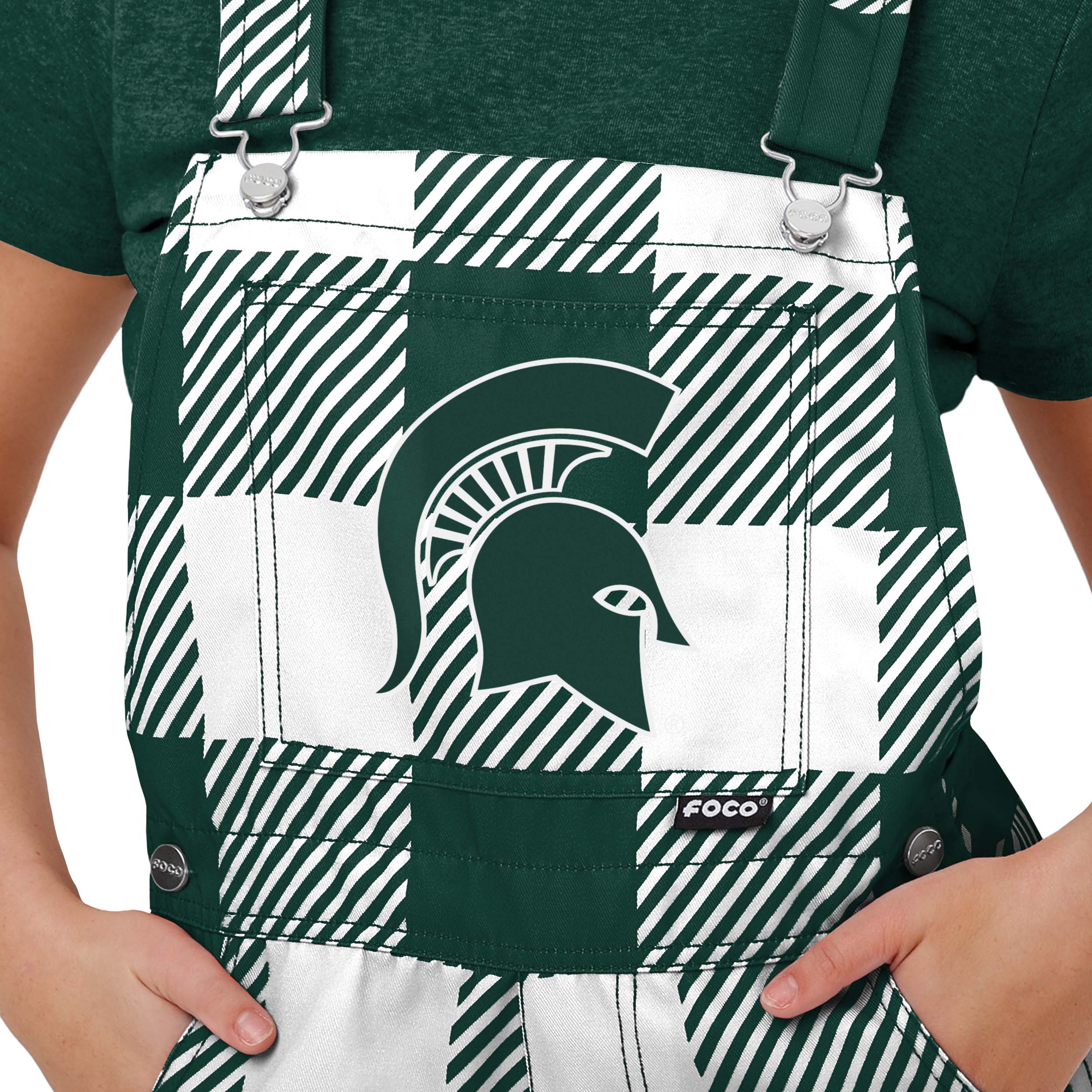 Michigan State Spartans NCAA Womens Plaid Bib Shortalls - Image 3